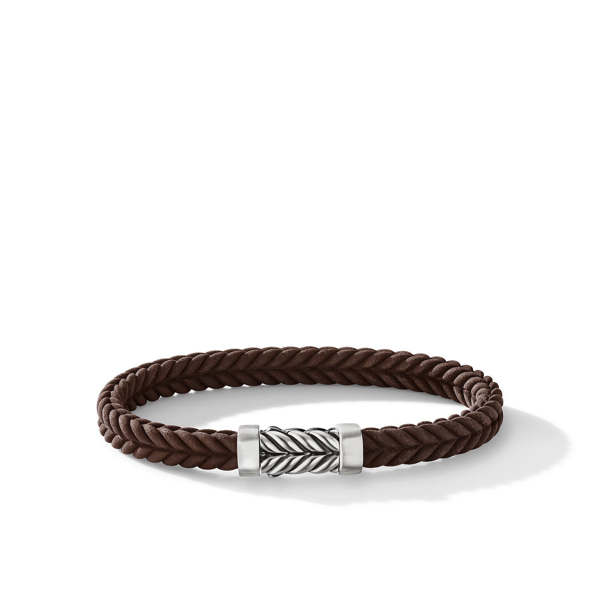 Chevron Bracelet  In Brown Rubber With Sterling Silver 6mm