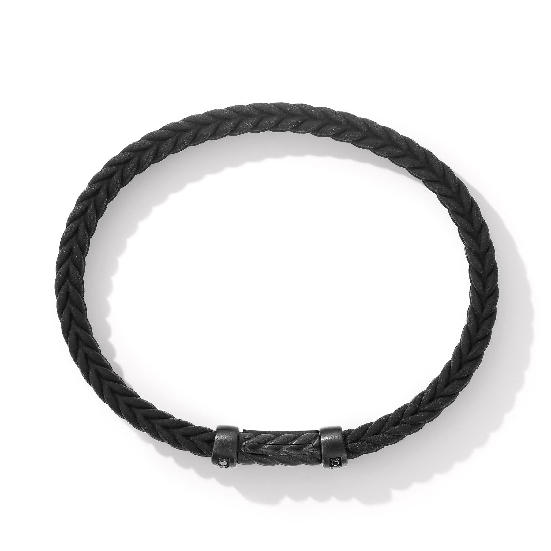 David Yurman Chevron Bracelet In Black Rubber With Black Titanium And Black Diamonds, 6mm