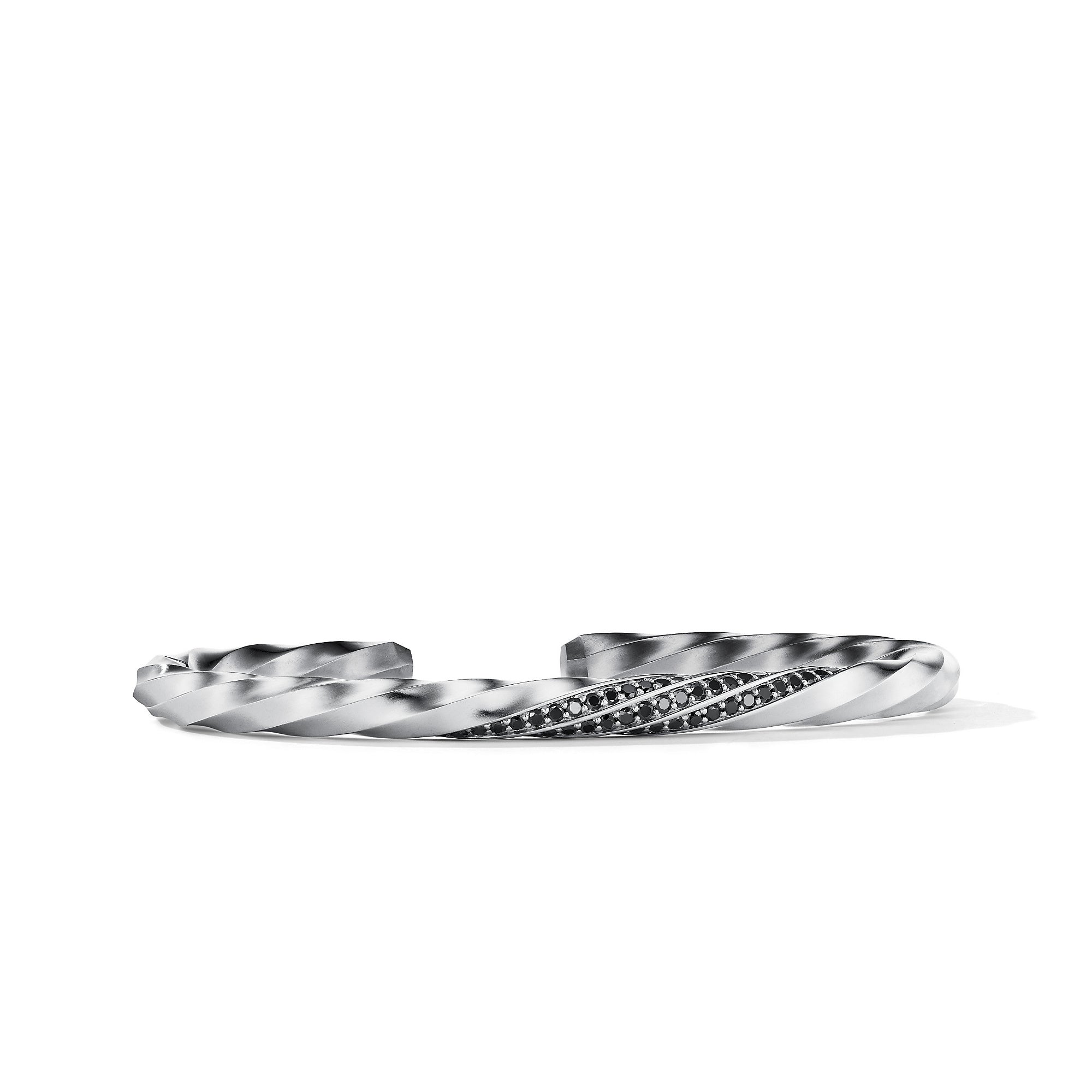 Cable Edge Cuff Bracelet In Sterling Silver With Black Diamonds 5.5mm