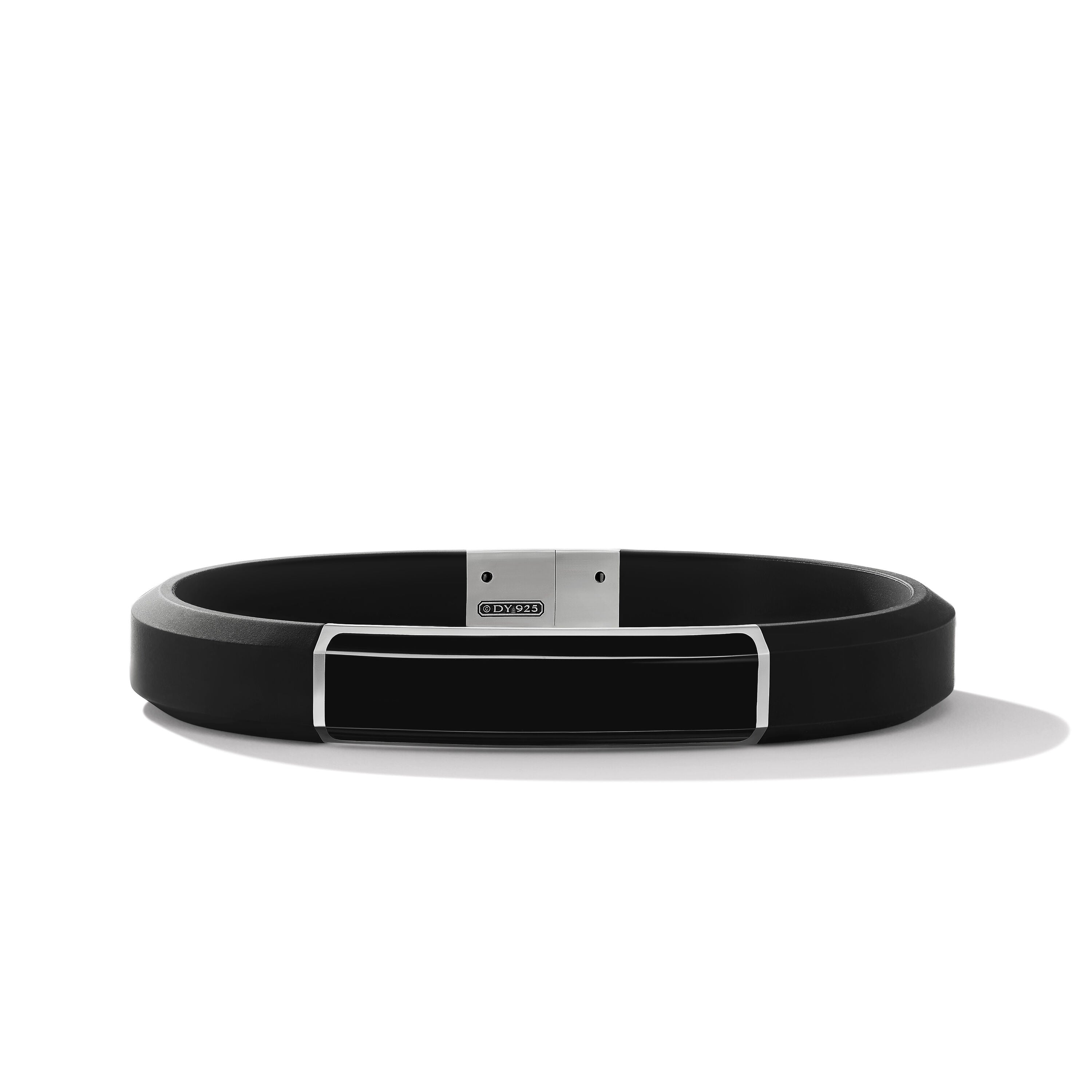 Streamline Id Bracelet  In Black Rubber With Black Onyx And Sterling Silver 10mm