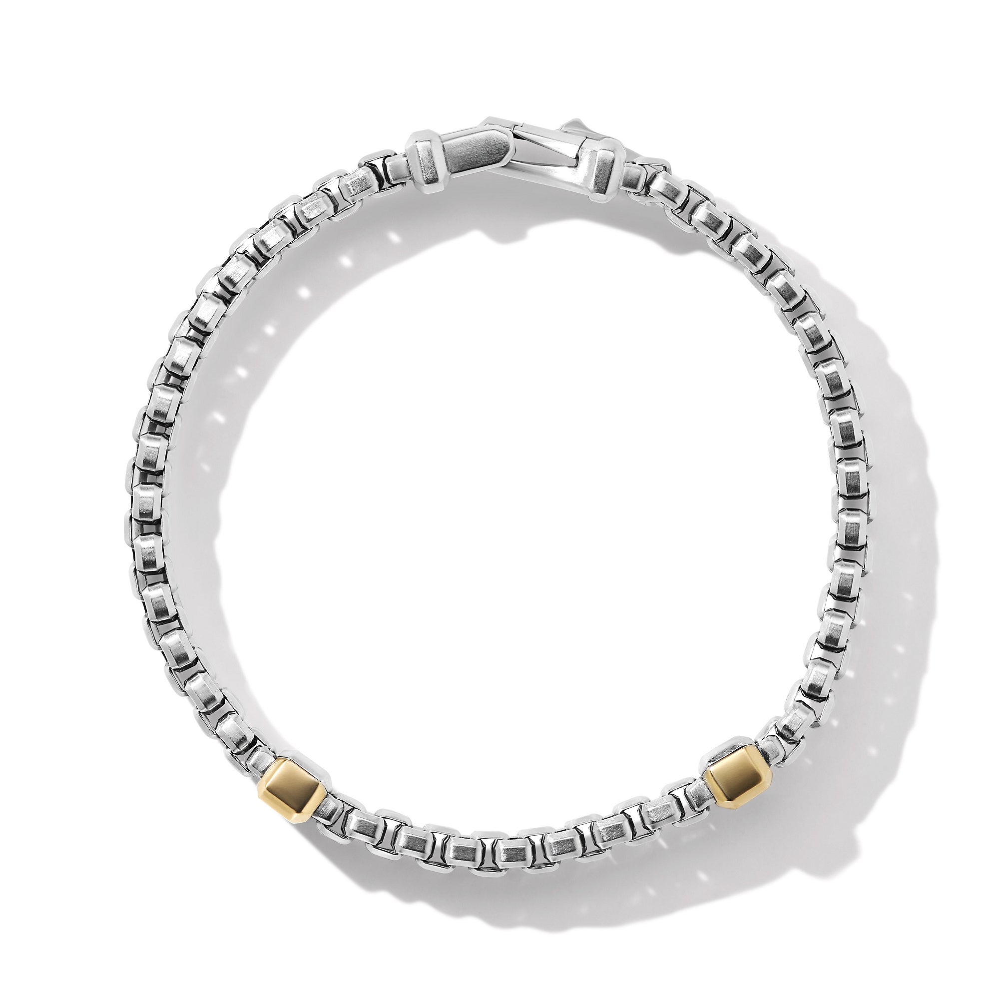 Double Box Chain Bracelet In Sterling Silver With 18k Yellow Gold 10.5mm