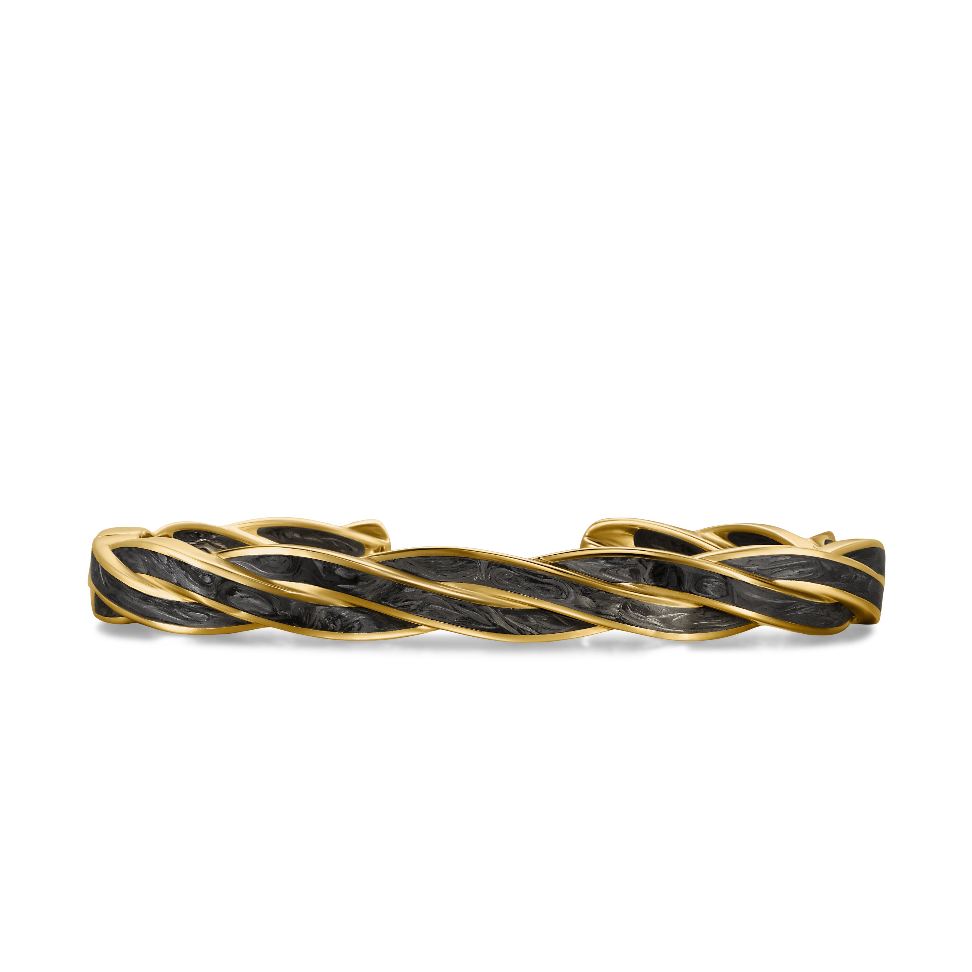 Dy Helios Cuff Bracelet In 18k Yellow Gold With Forged Carbon 9mm