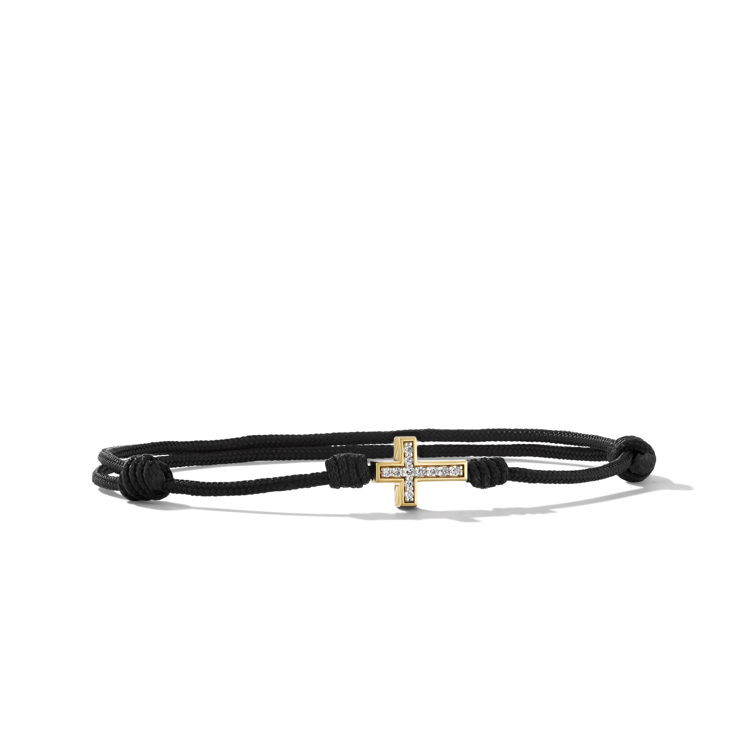 11.6x8.6mm Cross Cord Bracelet Blk Di 18k