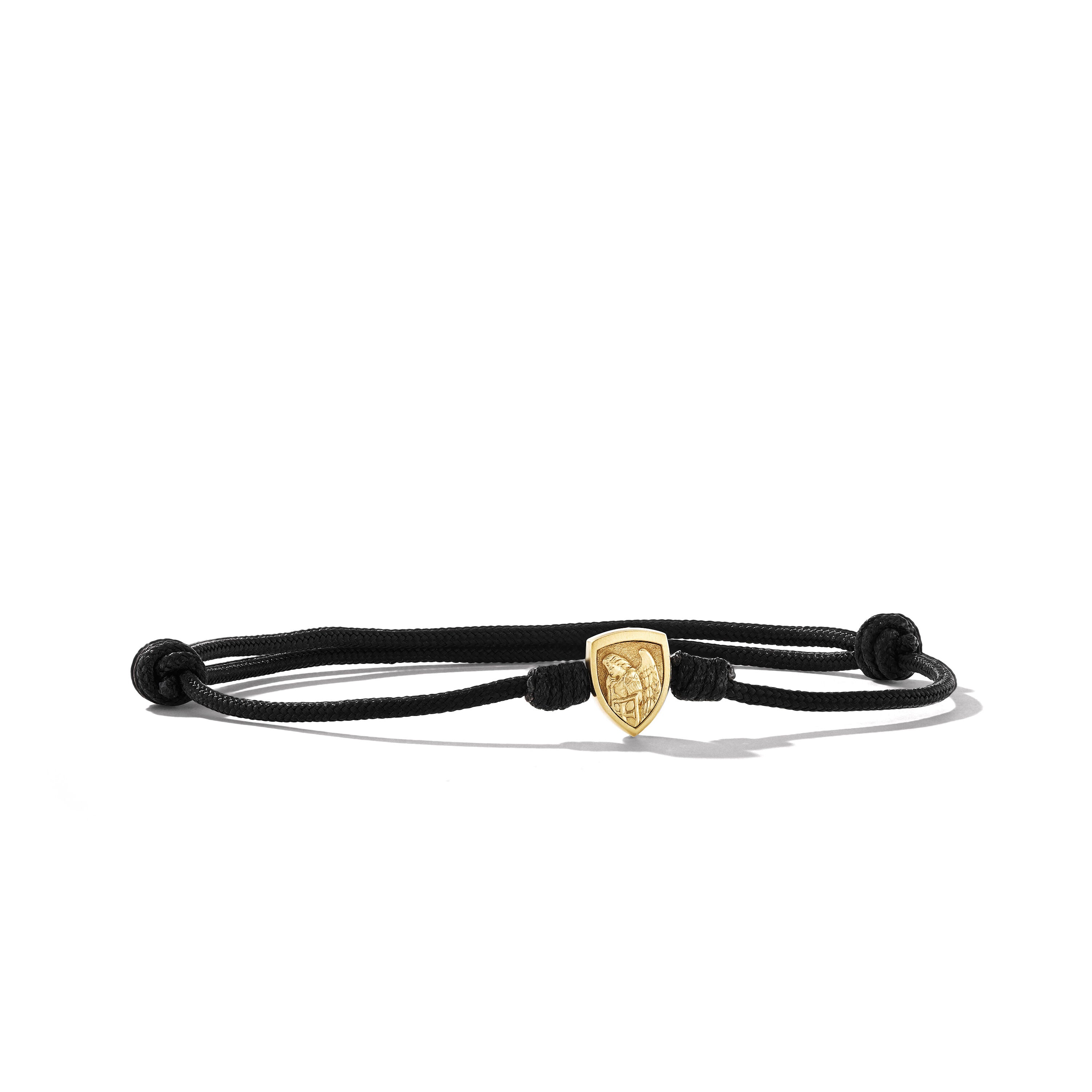 St. Michael Cord Bracelet In Black Nylon With 18k Yellow Gold 9mm