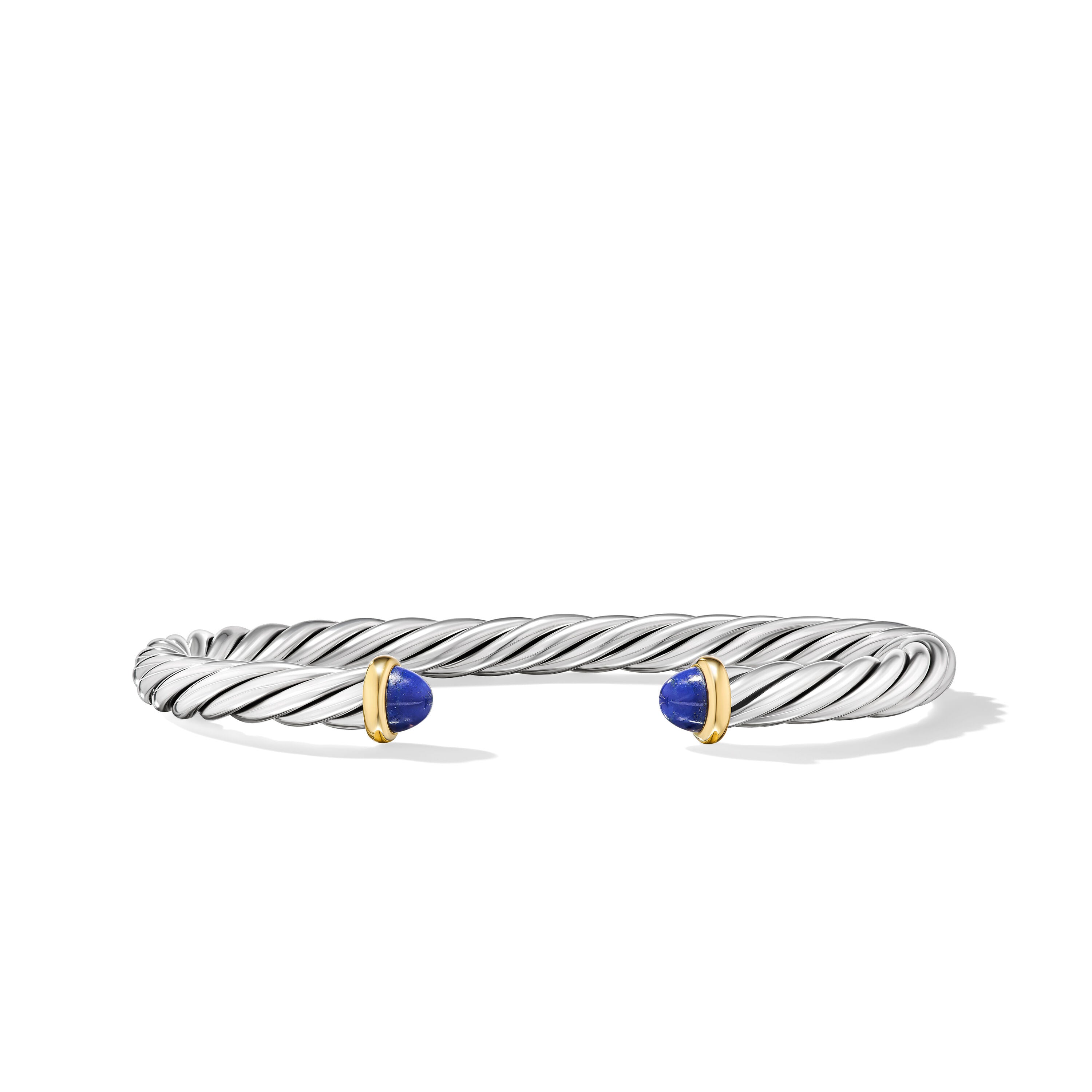 Cable Cuff Bracelet In Sterling Silver With 14k Yellow Gold And Lapis 6mm