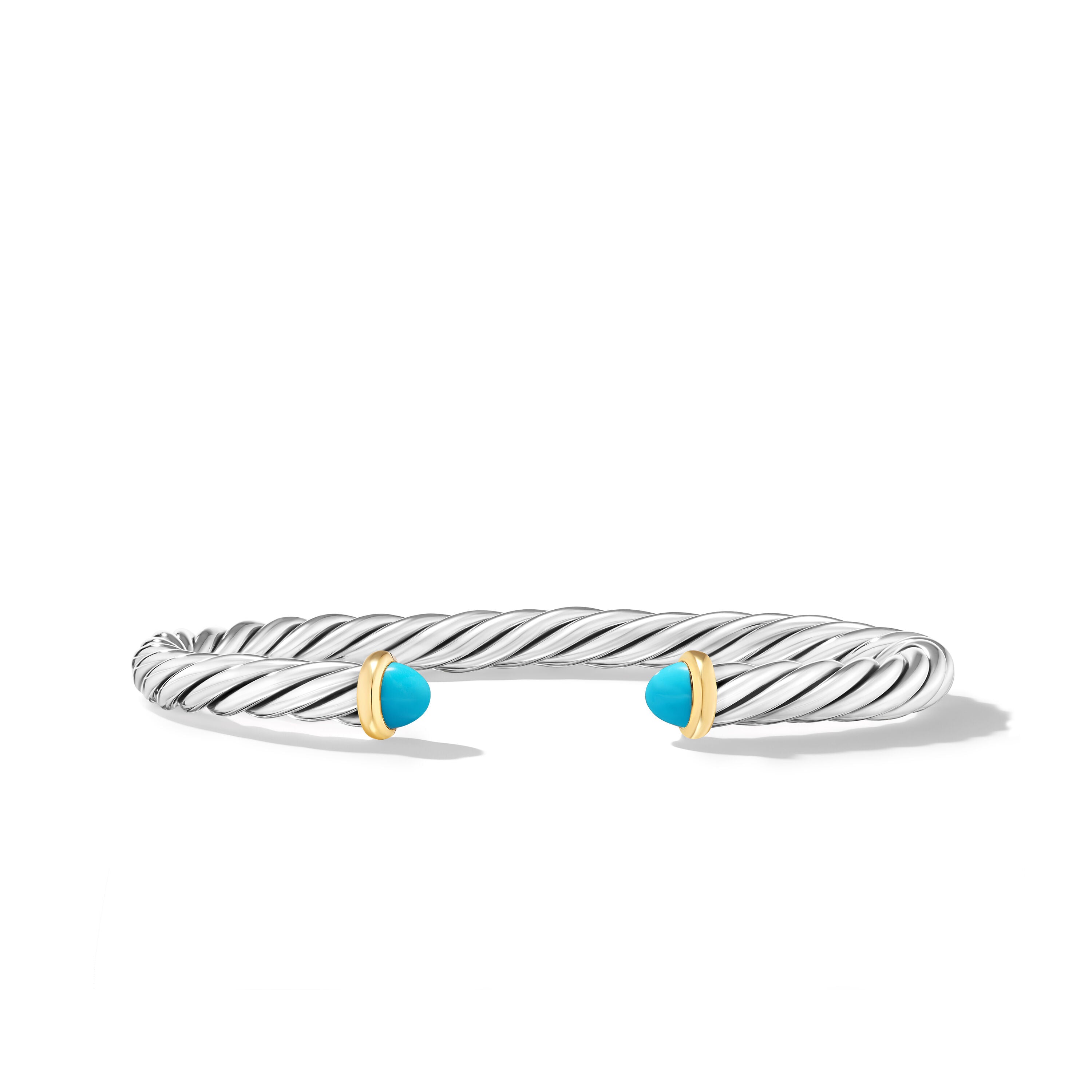 Cable Cuff Bracelet In Sterling Silver With 14k Yellow Gold And Turquoise 6mm