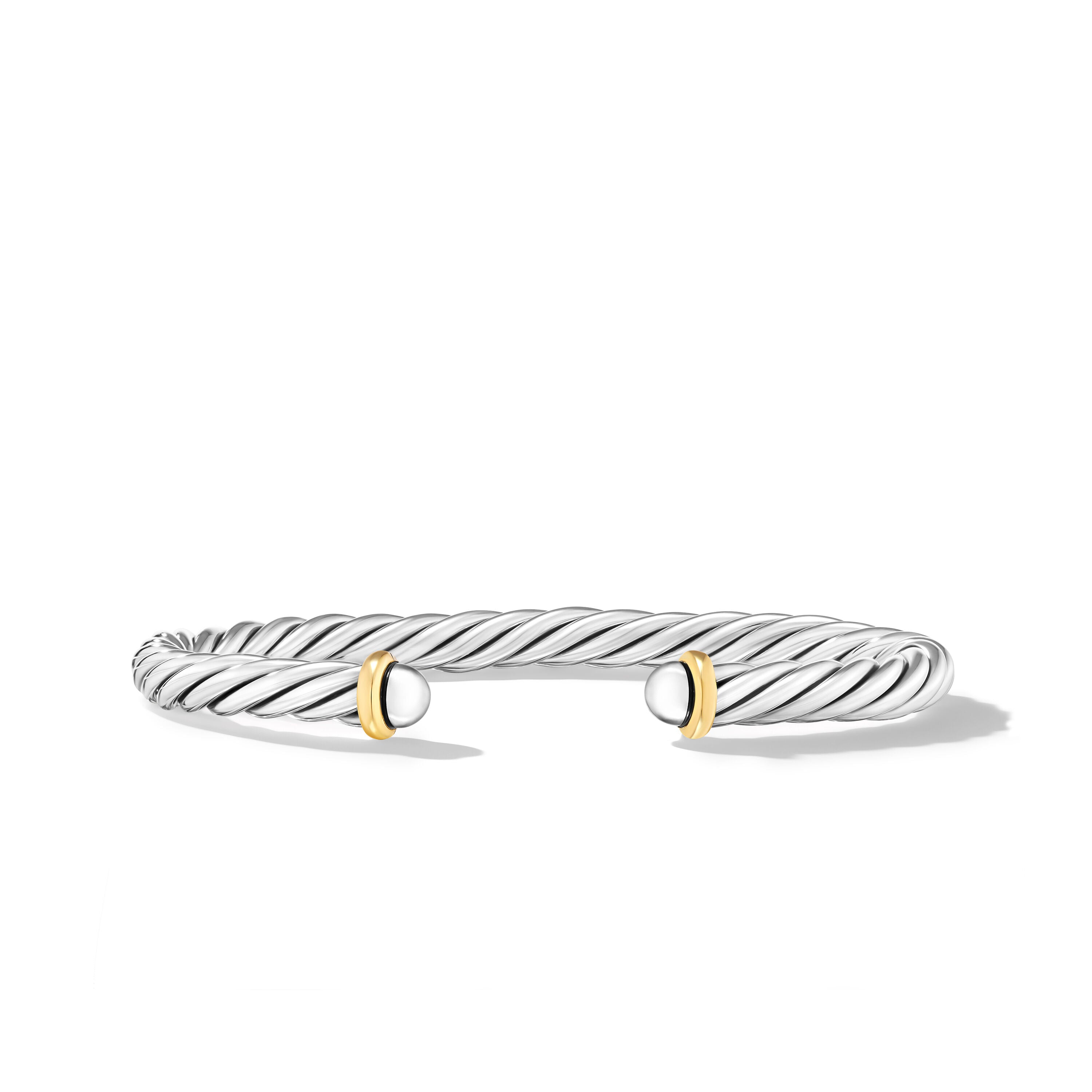 Cable Cuff Bracelet In Sterling Silver With 14k Yellow Gold 6mm