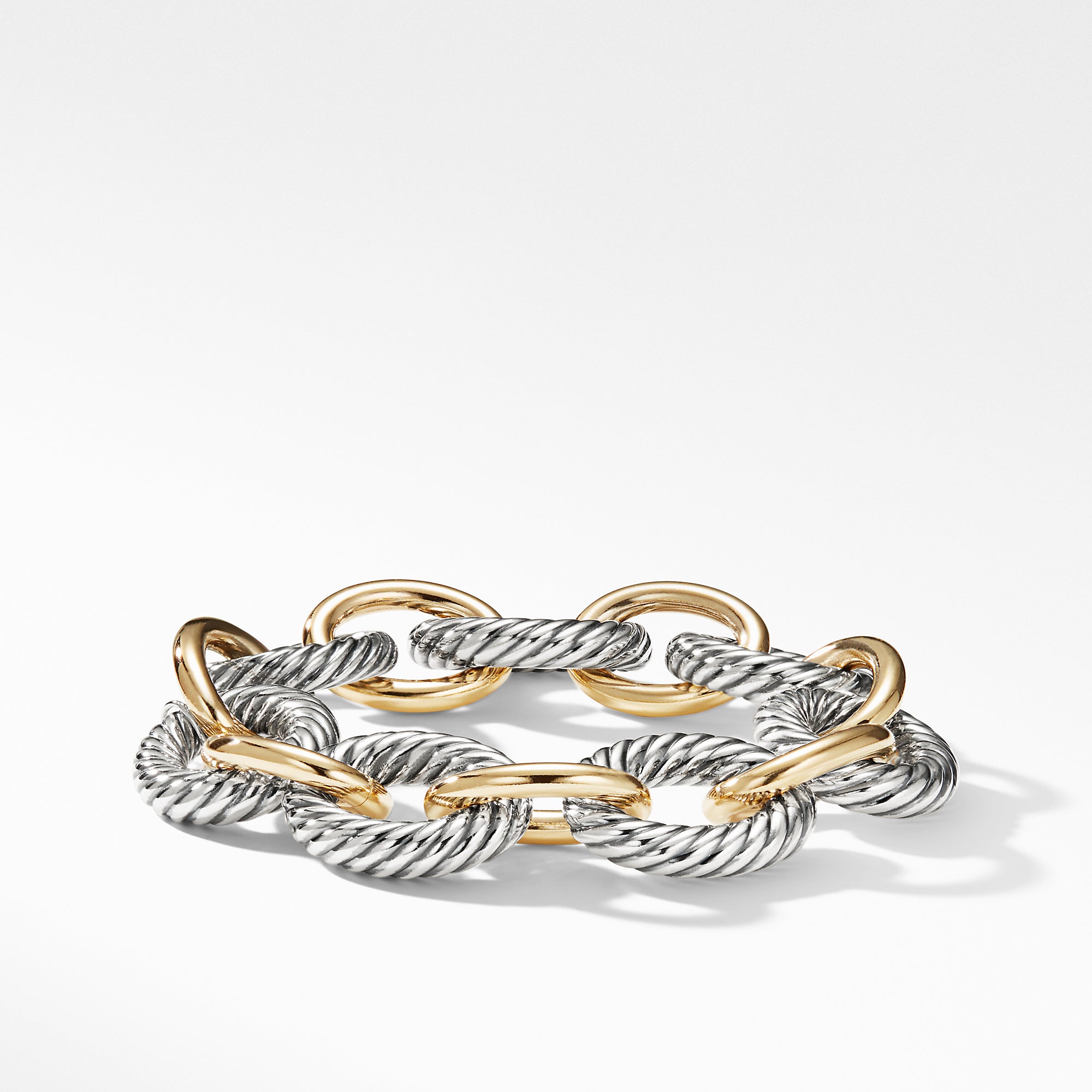 Oval Link Chain Bracelet In Sterling Silver With 18k Yellow Gold 17mm