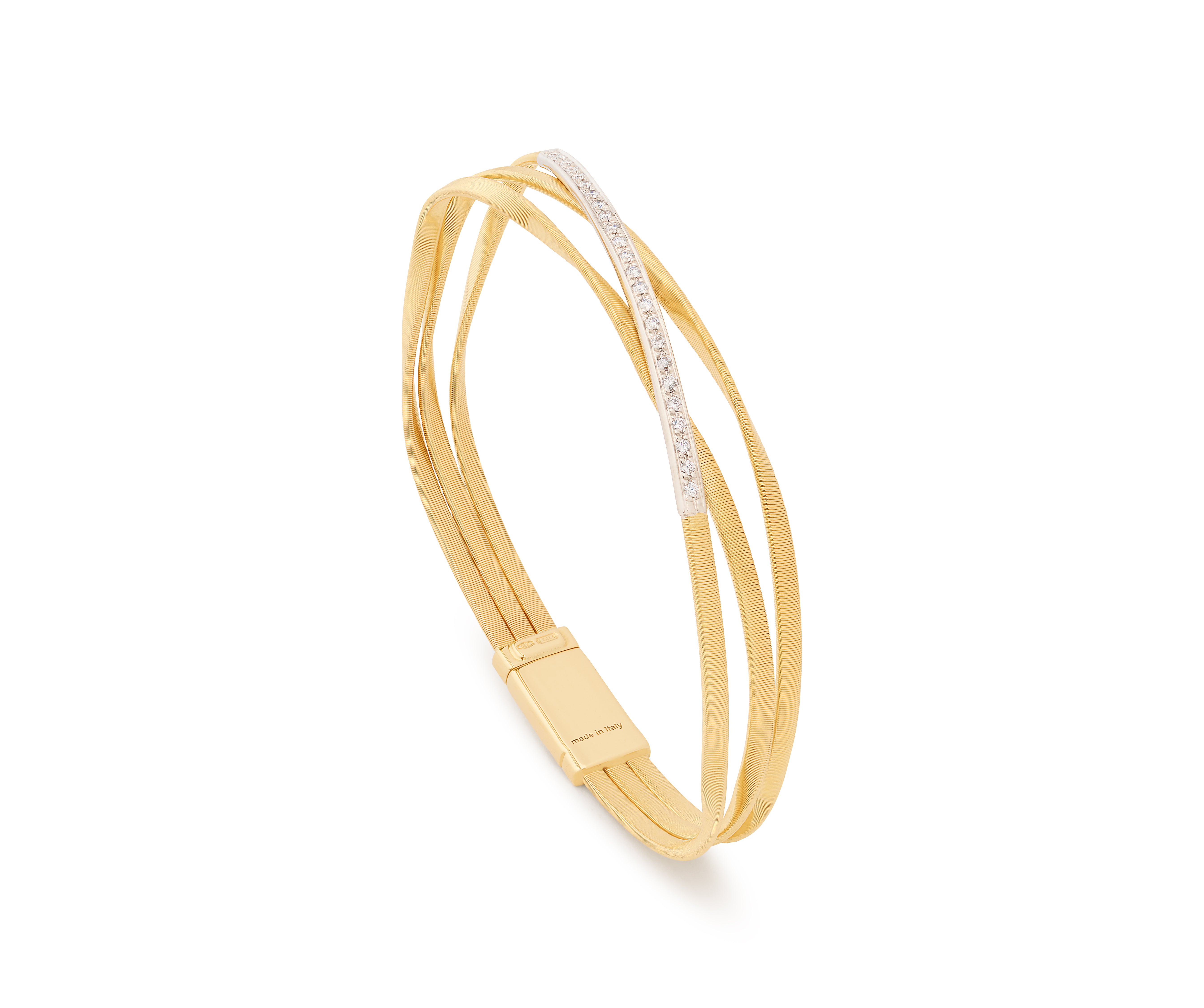 18k Yellow Gold Three Strand Marrakech Coil Bracelet with Diamond Bar