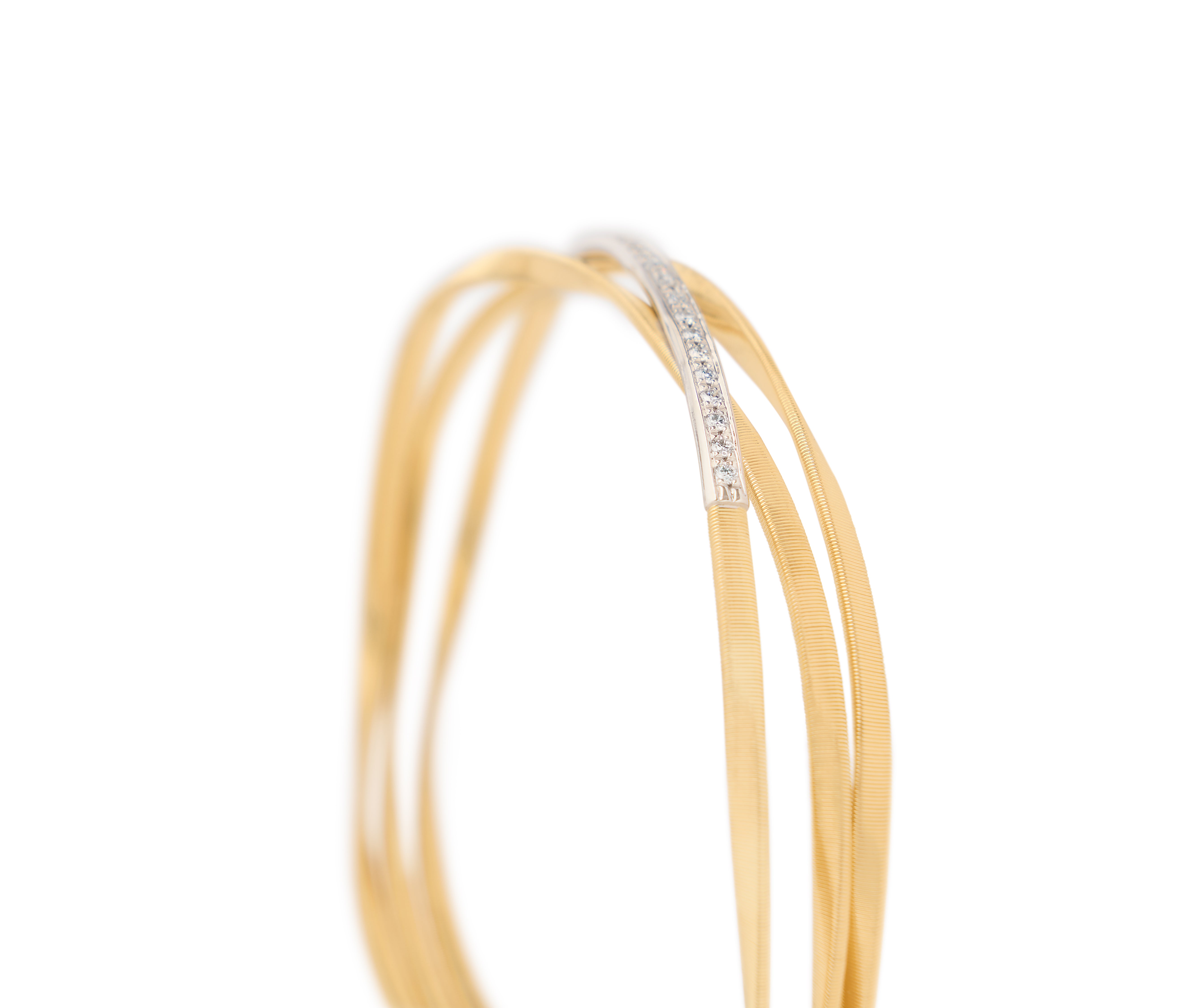 18k Yellow Gold Three Strand Marrakech Coil Bracelet with Diamond Bar