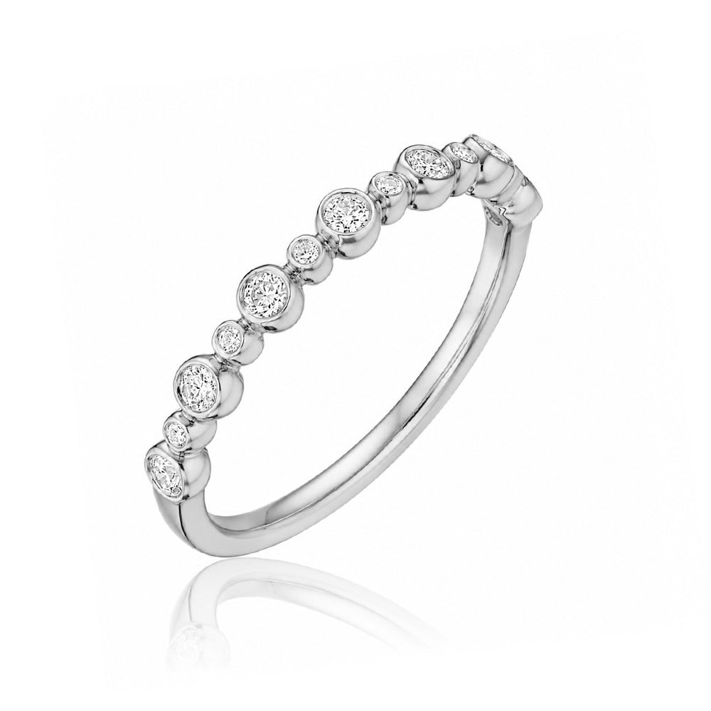 18k white gold band with bezel-set round diamonds by Henri Daussi.