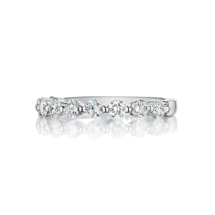 18k white gold band with round diamonds.