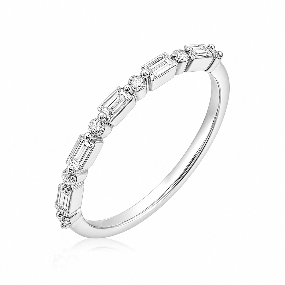 Platinum 0.49ctw Alternating Round &amp; Baguette Diamond Band