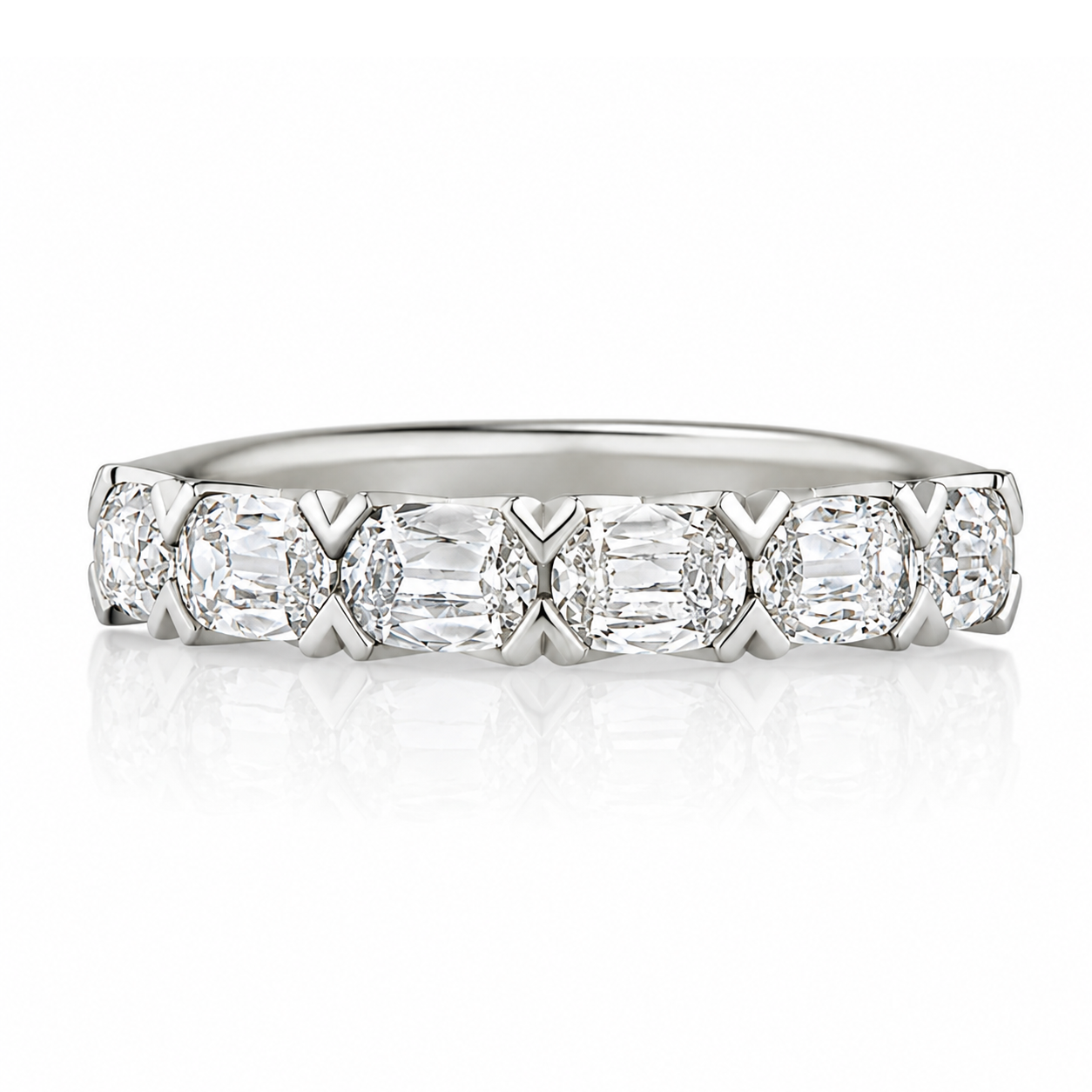 18k White Gold East-West 1.20ctw "Daussi Cushion" Diamond Band
