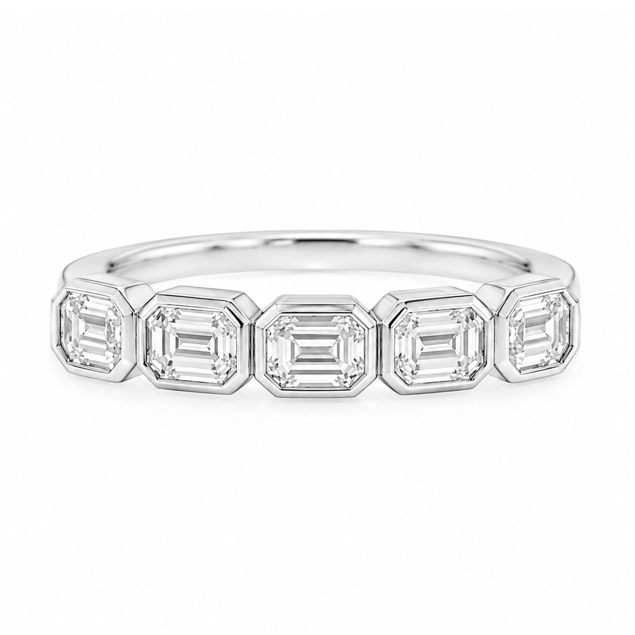 18k White Gold Bezel-Set 1.66ctw Emerald Cut Diamond Half-Eternity Band