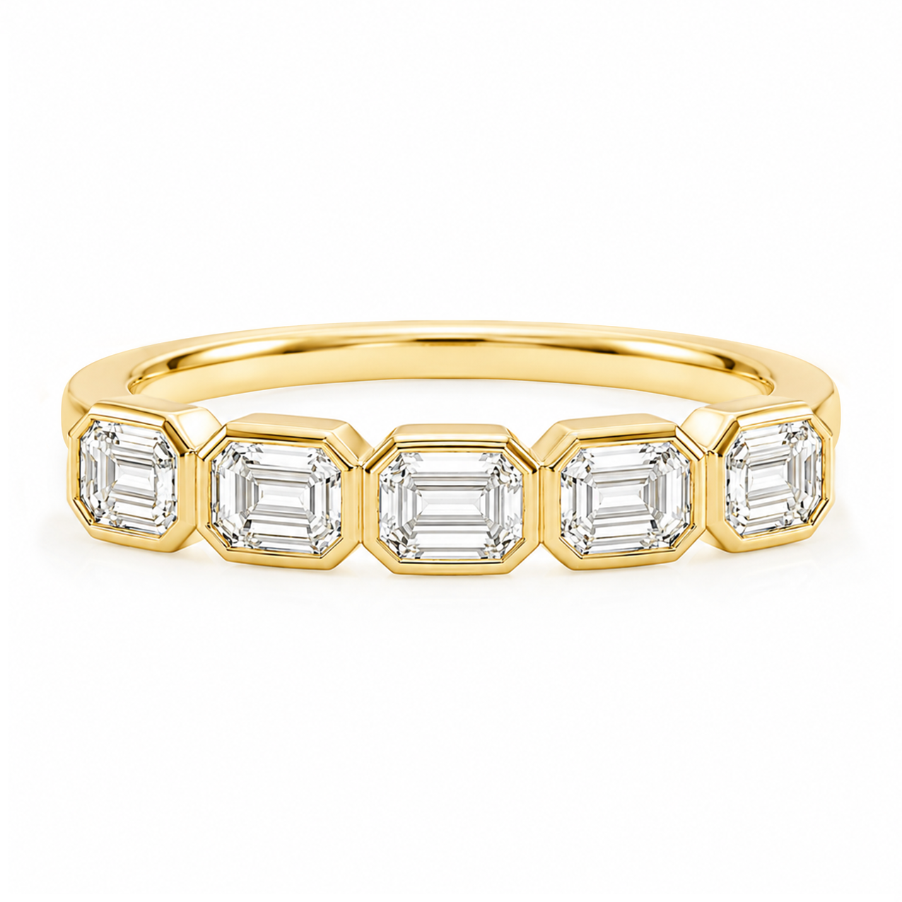 18k Yellow Gold Bezel-Set 1.70ctw Emerald Cut Diamond Half-Eternity Band