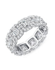 18k White Gold Emerald Cut Diamond Eternity Band with Halo