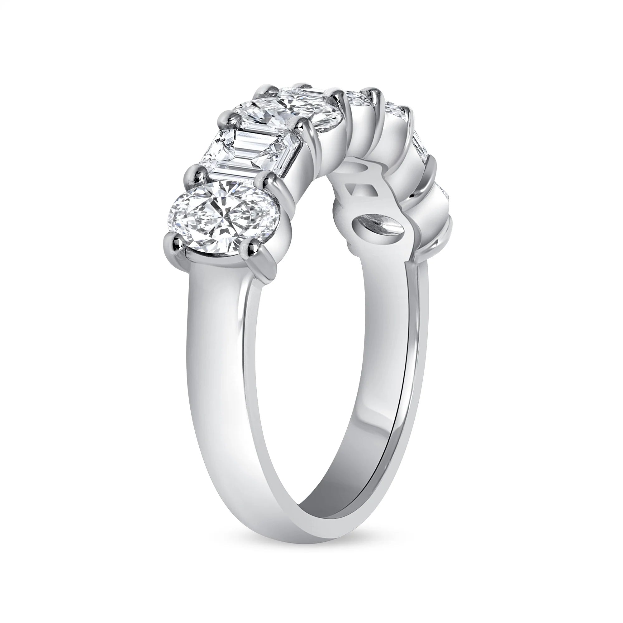 Platinum Alternating Oval &amp; Emerald Cut Diamond Band