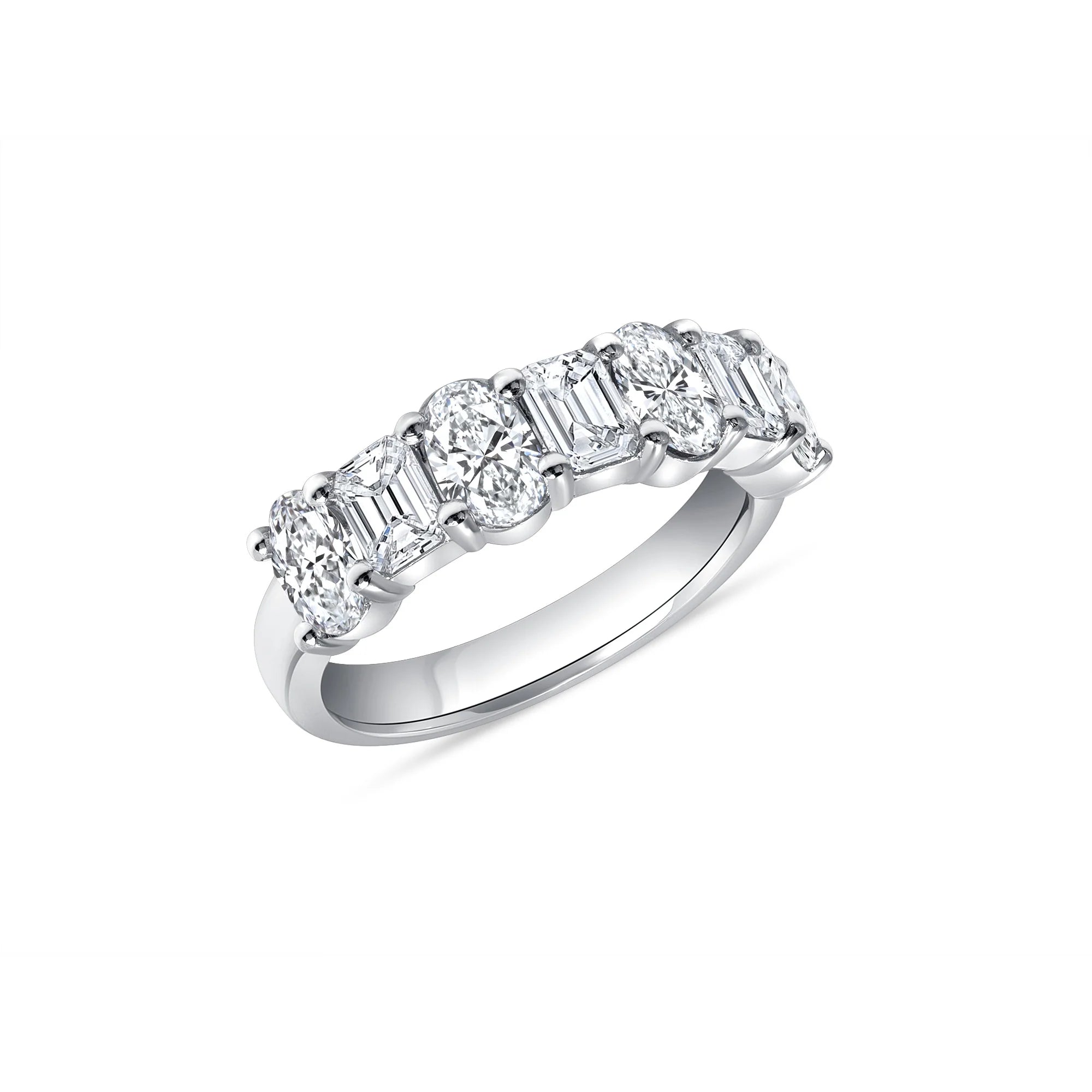 Platinum Alternating Oval &amp; Emerald Cut Diamond Band