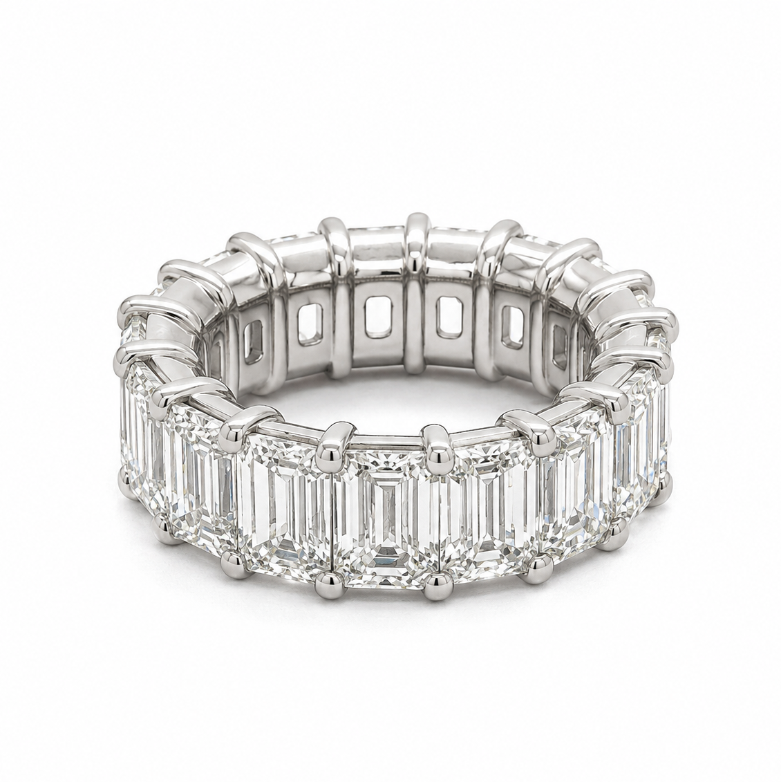 Platinum 11.98ctw Emerald Cut Diamond Eternity Band