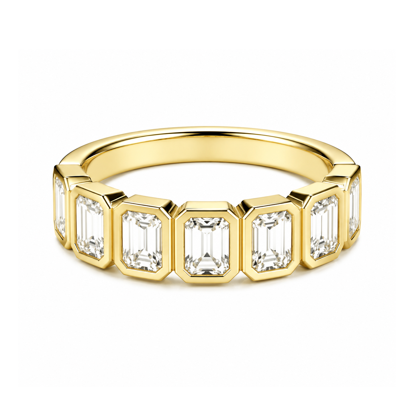 18k Yellow Gold Emerald Cut Diamond Bezel-Set Band