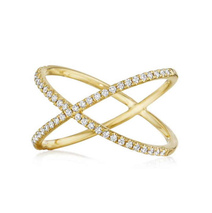 14k Yellow Gold Diamond Crossover Ring