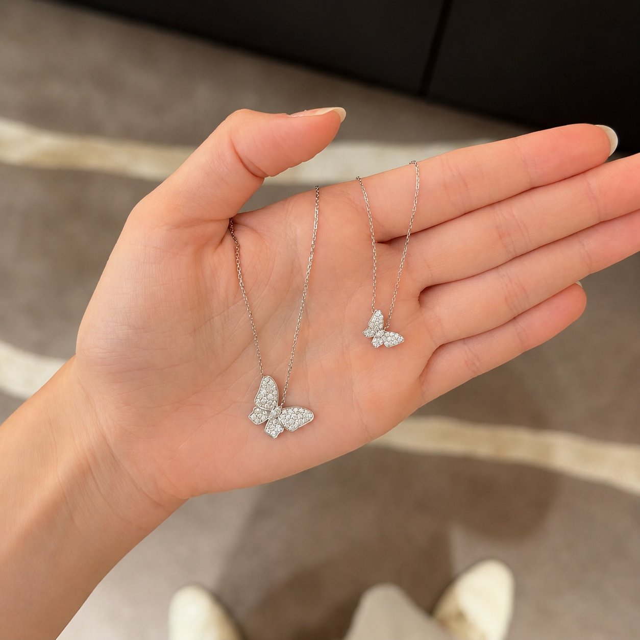 18k White Gold 0.65ctw Diamond Butterfly Necklace