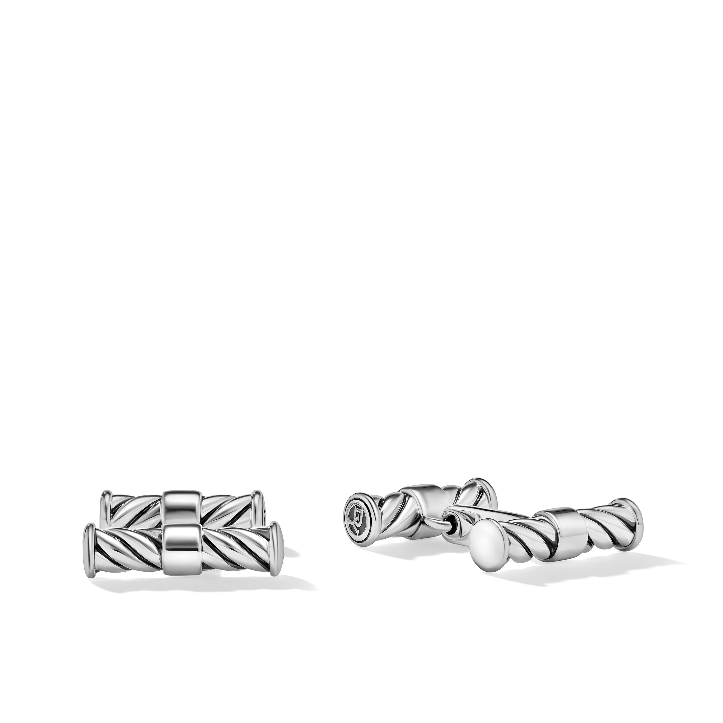 Cable Elongated Cufflinks In Sterling Silver, 22mm