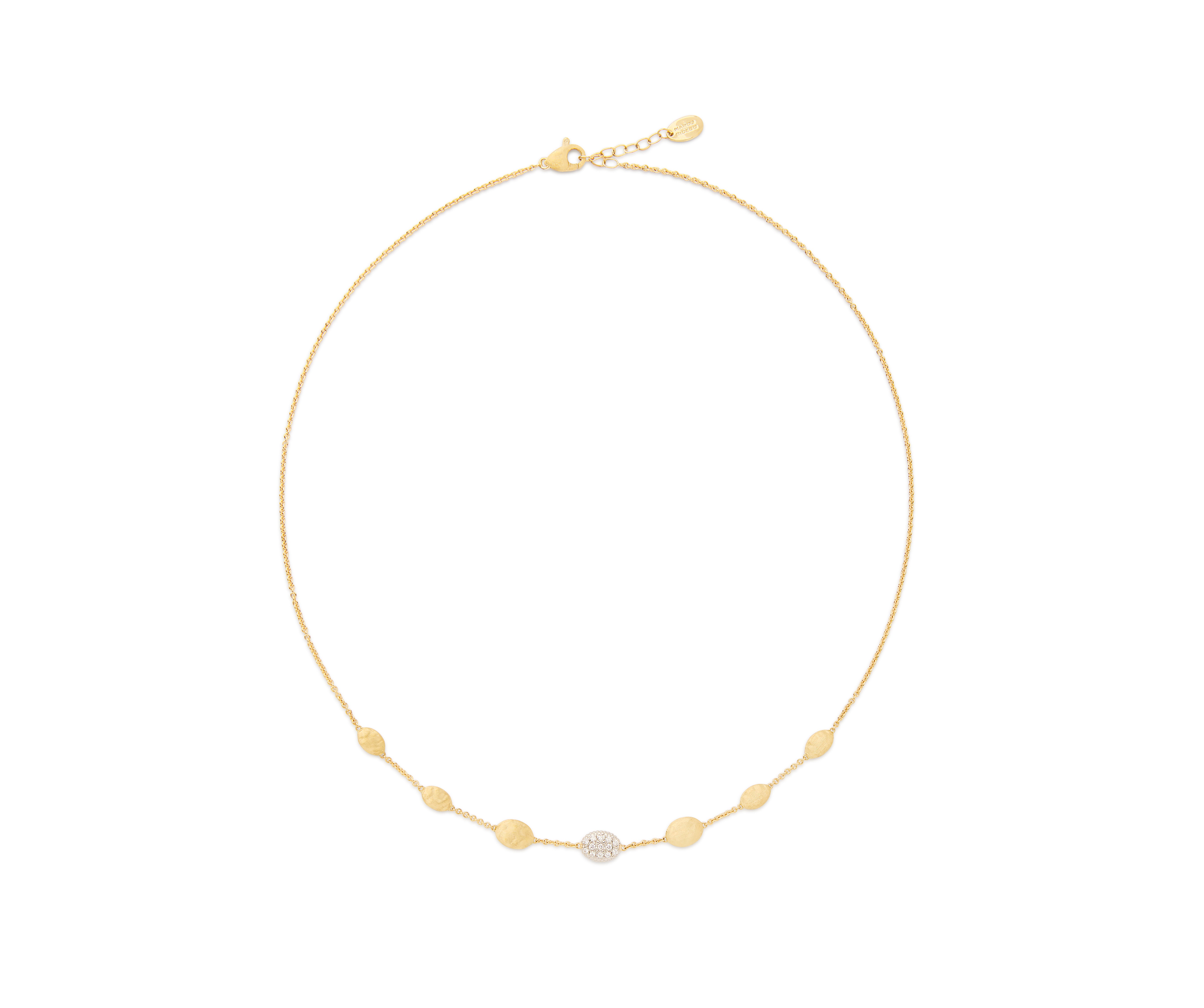 18k Yellow Gold "Halfsie" Bead Necklace with Diamonds