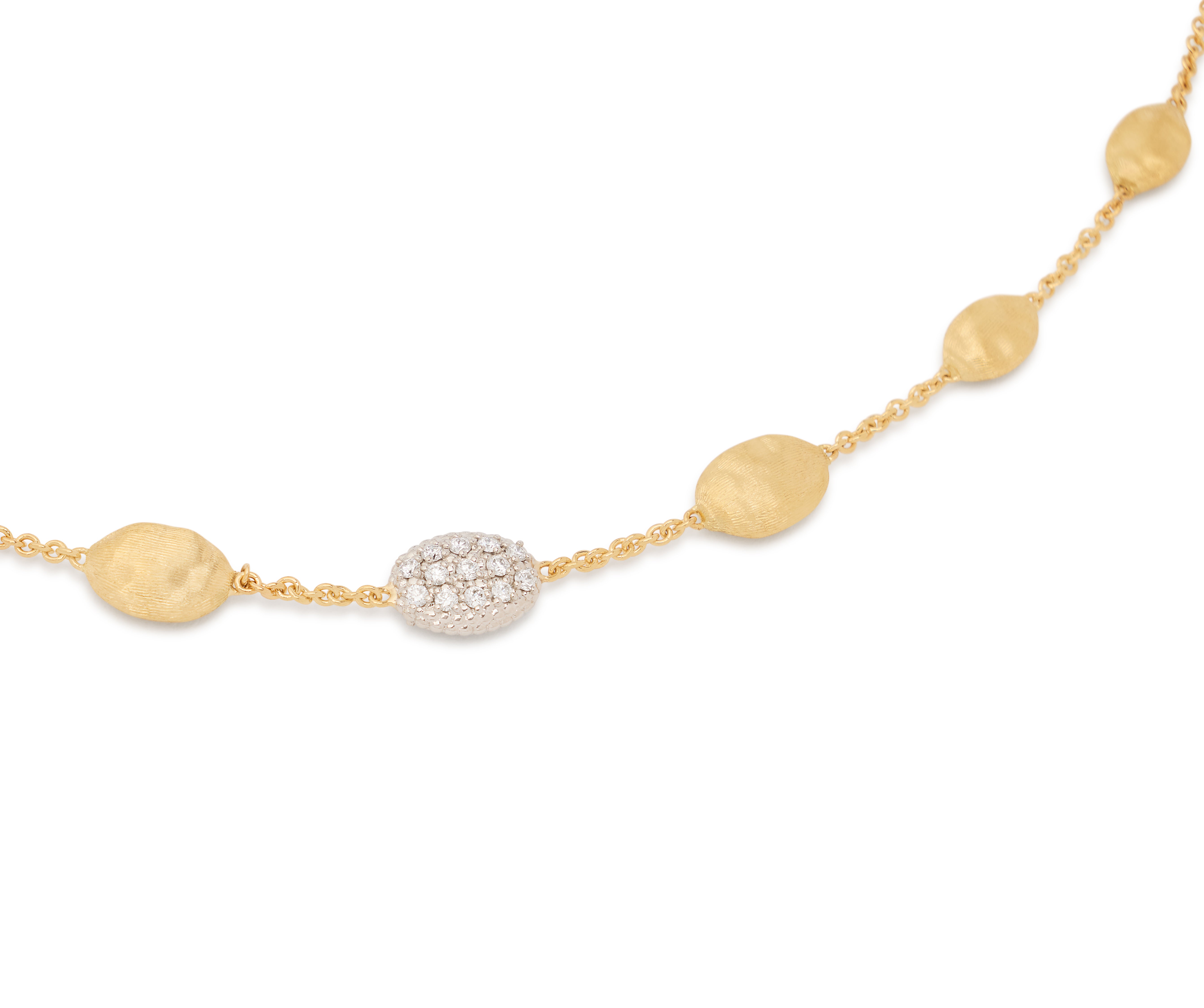 18k Yellow Gold "Halfsie" Bead Necklace with Diamonds