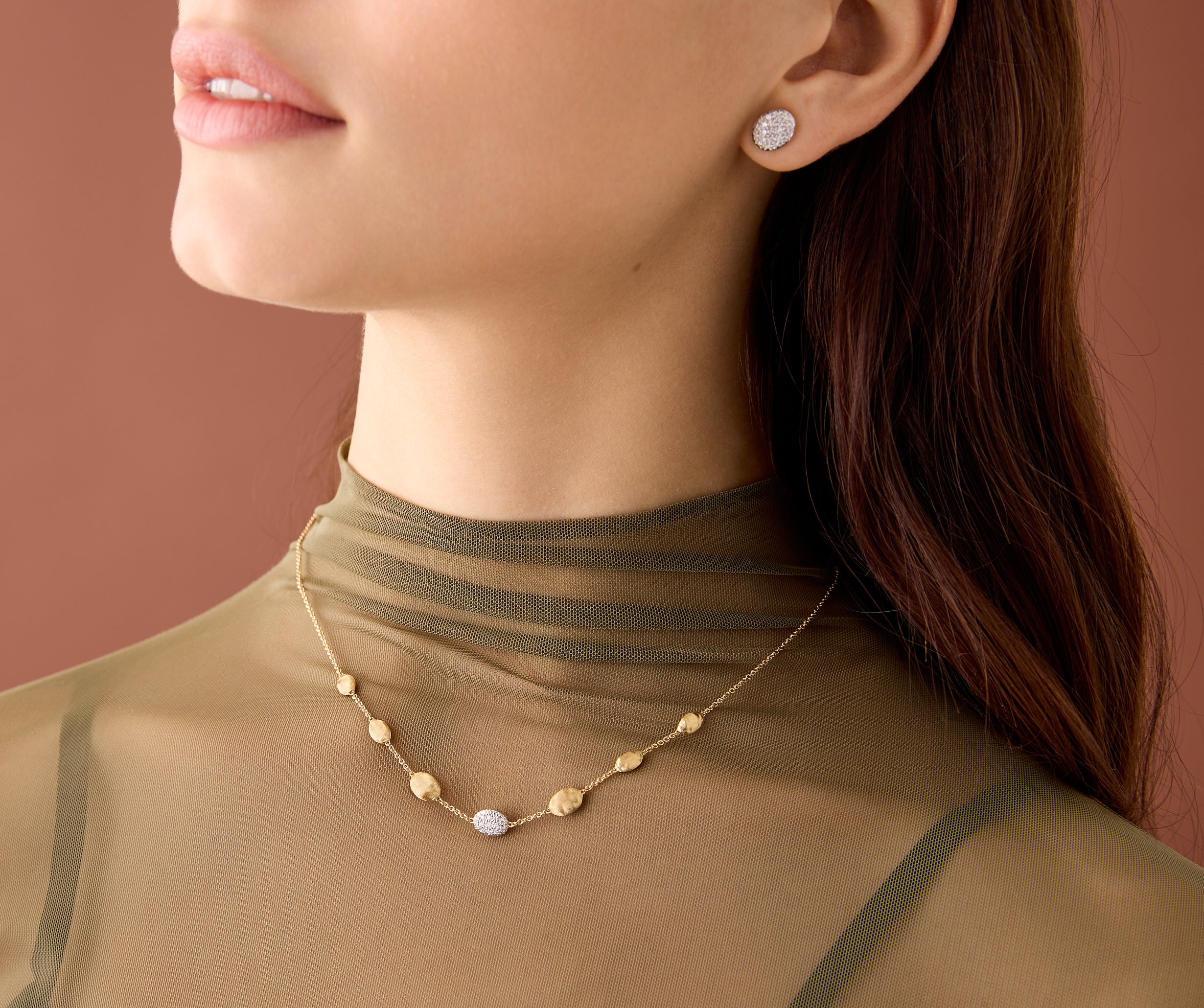 18k Yellow Gold "Halfsie" Bead Necklace with Diamonds