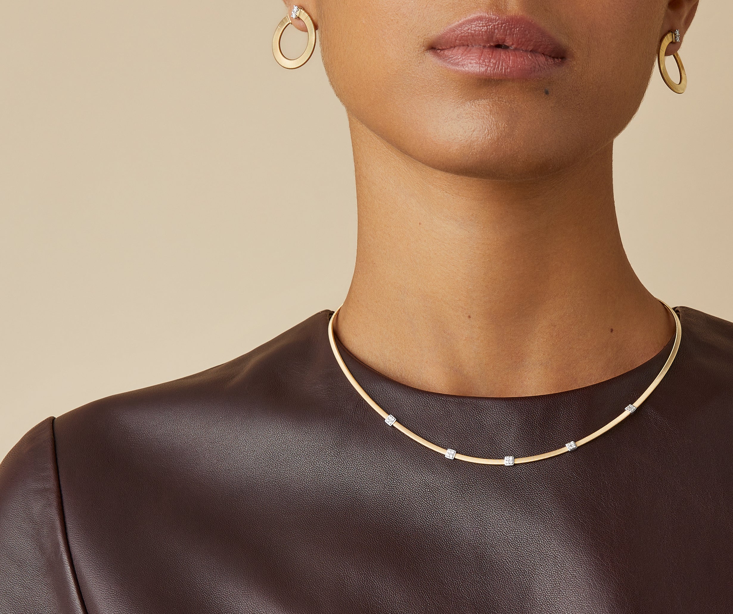 18k Yellow Gold Masai Coil Necklace with Diamond Stations