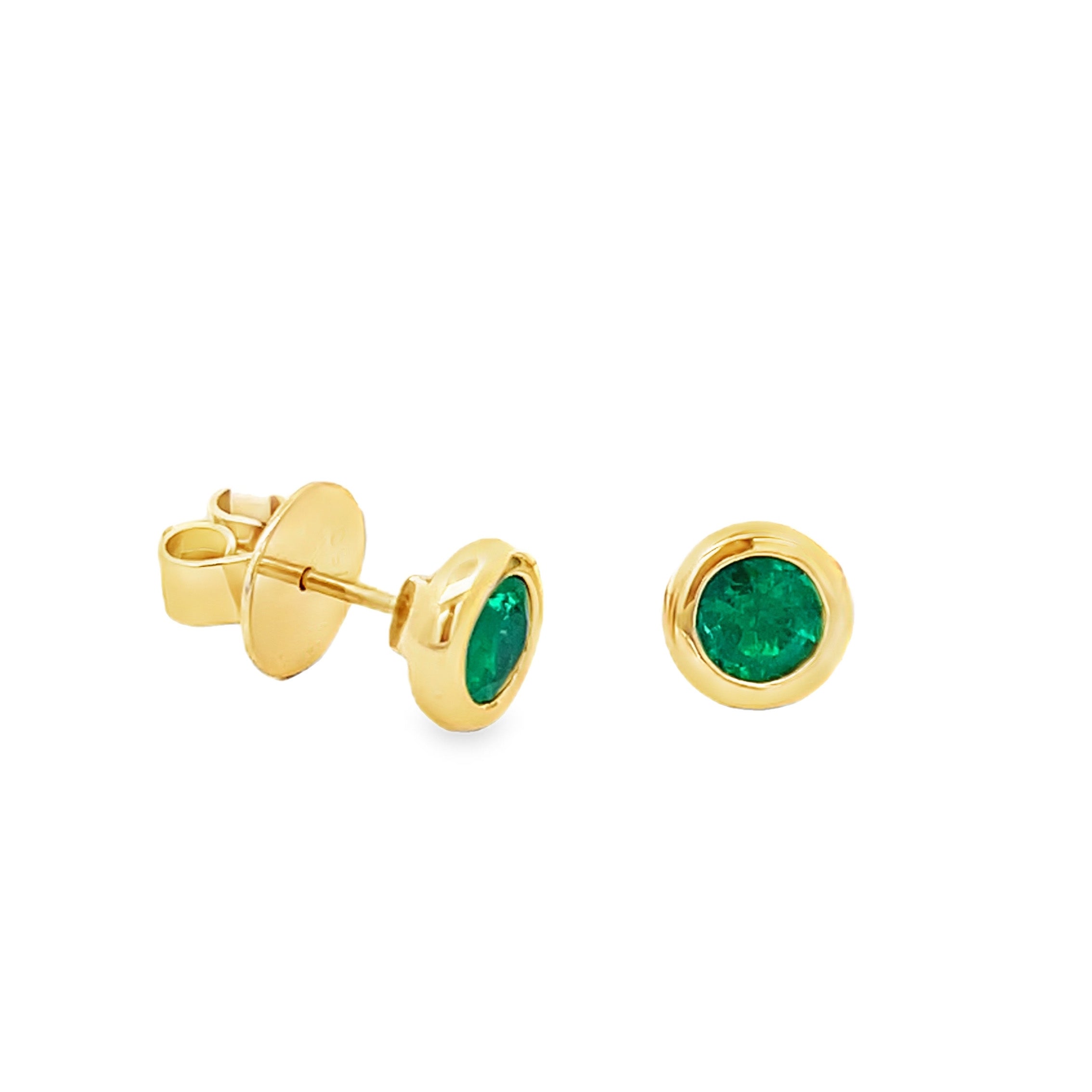 Brown &amp; Co. 18k Yellow Gold Bezel-Set Emerald Stud Earrings