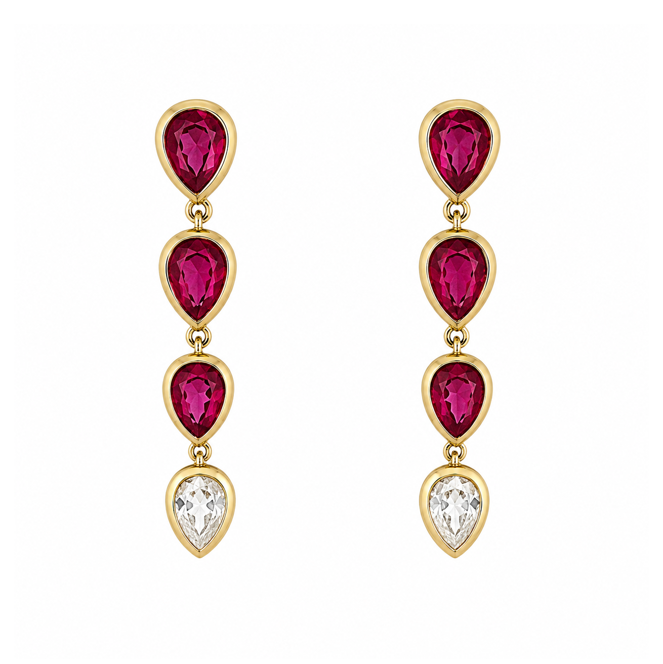 18k Yellow Gold Ruby &amp; Diamond Drop Earrings