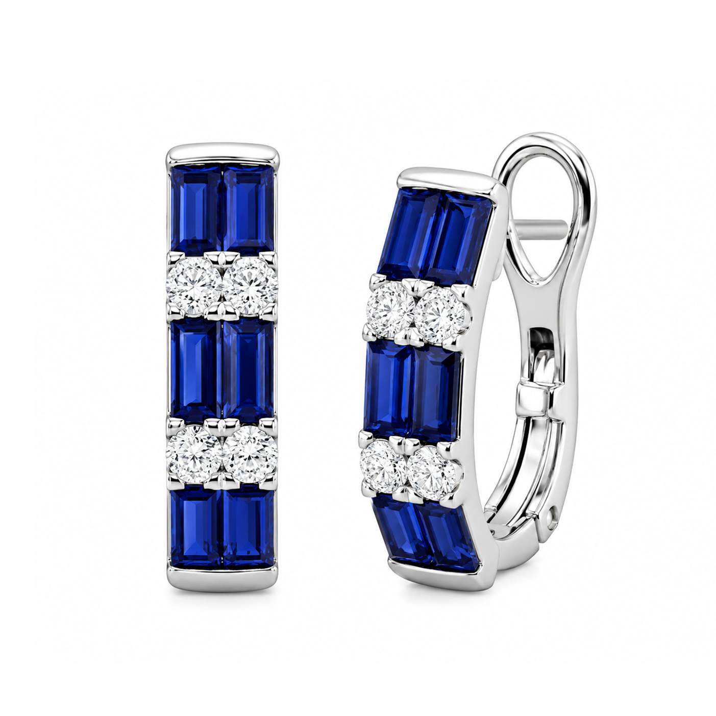 18k White Gold Sapphire &amp; Diamond Hoop Earrings