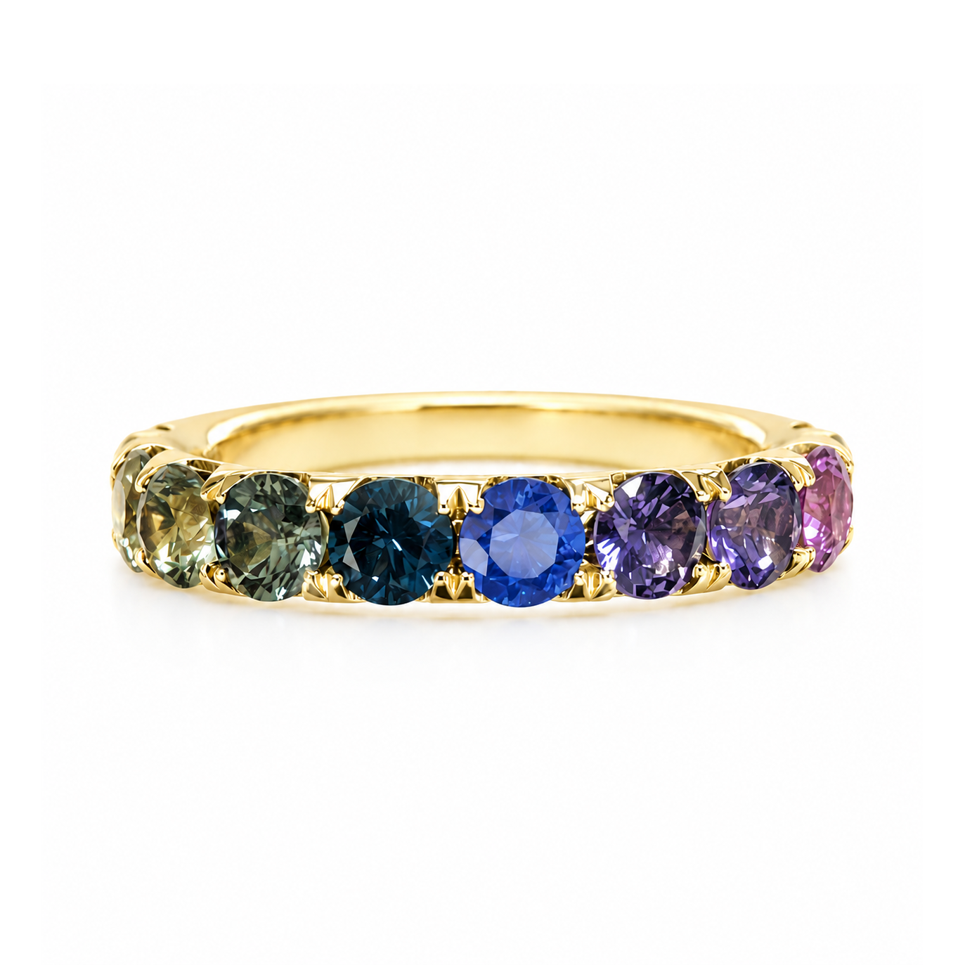 18k Yellow Gold Rainbow Sapphire Eternity Band