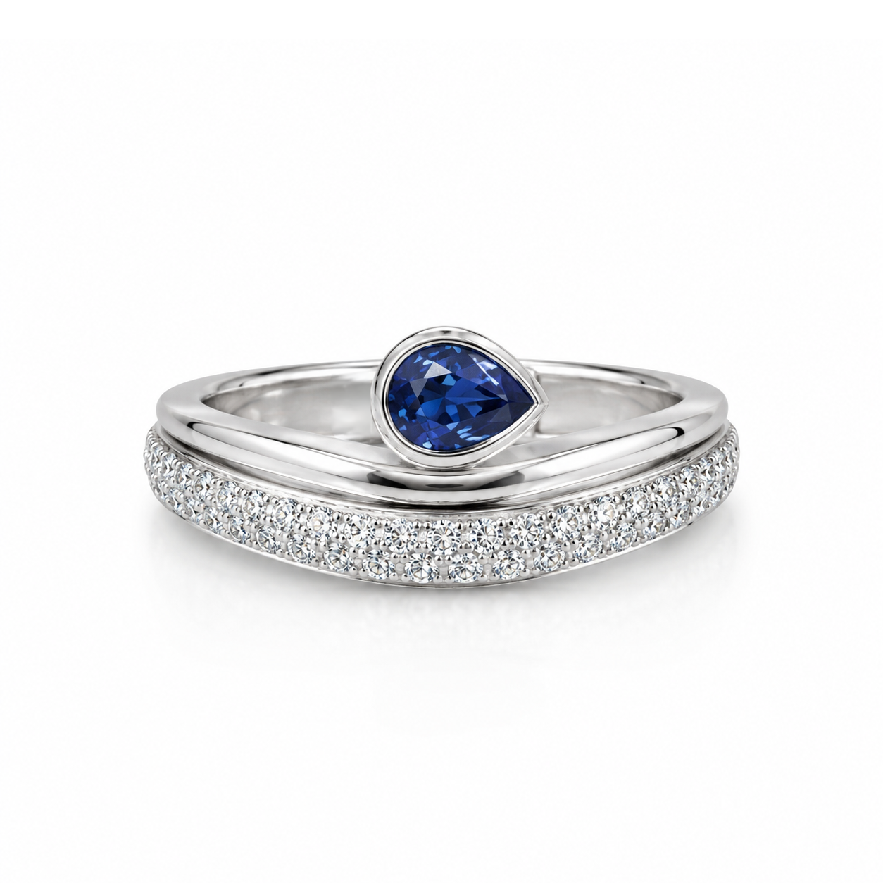 18k White Gold Asymmetrical Sapphire &amp; Diamond Ring