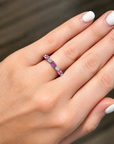 Alternating Emerald Cut Pink Sapphire & Round Diamond Band