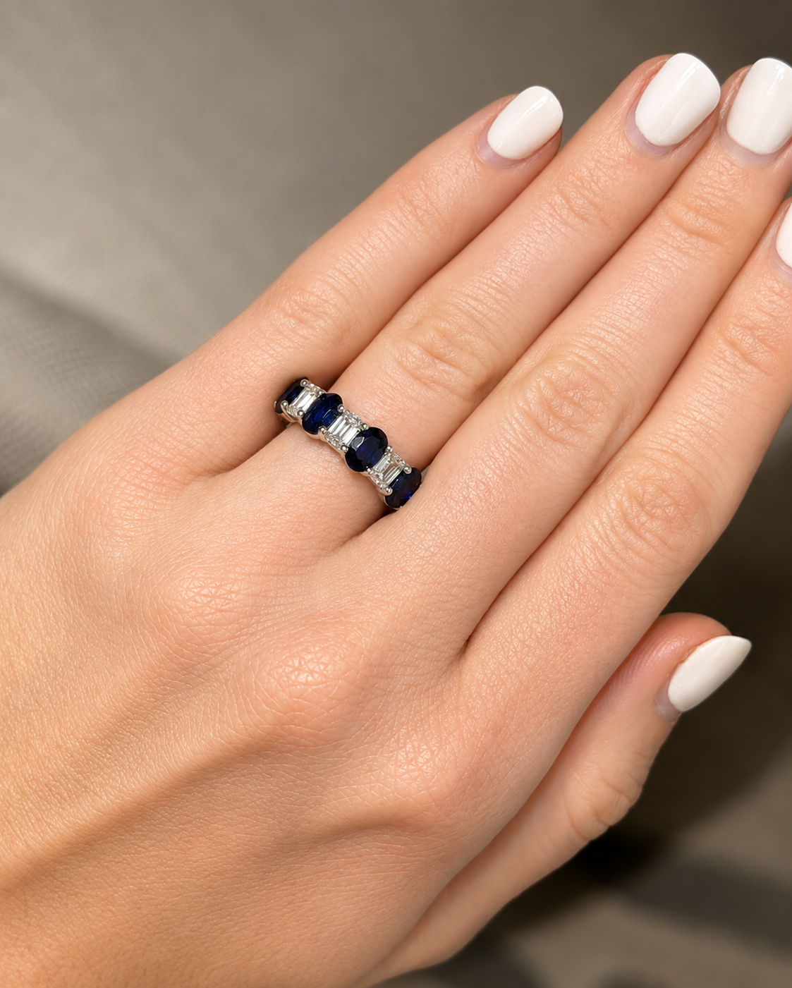 Alternating Oval Sapphire &amp; Emerald Cut Diamond Band