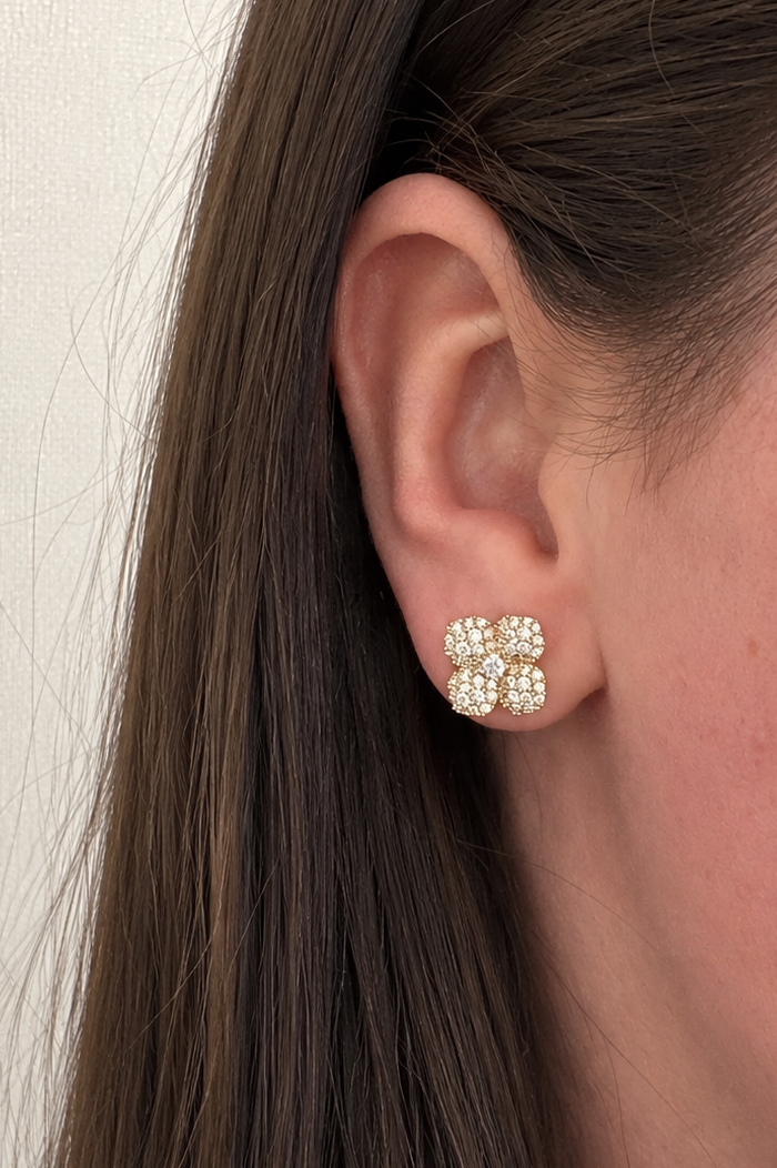 18k Yellow Gold Enchanted Garden Diamond Flower Stud Earrings