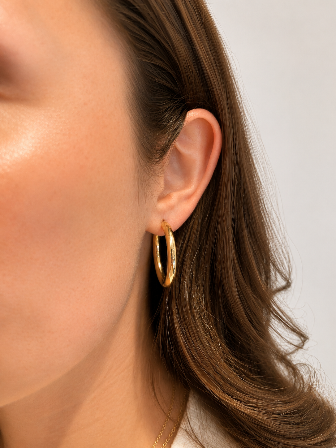 Yellow Gold Hoop Earrings, 25mm