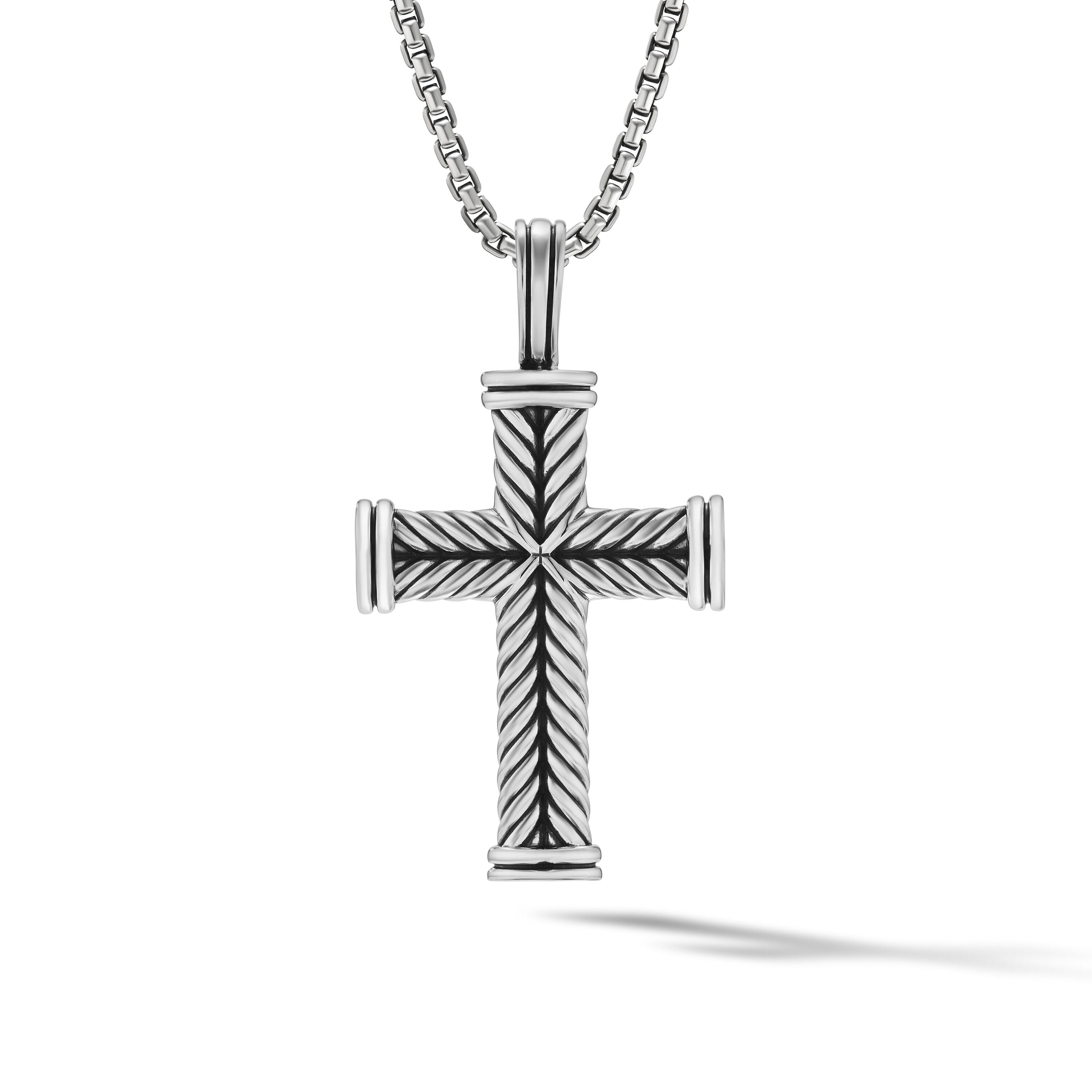 Large Chevron Cross Enhancer In Sterling Silver With Diamonds