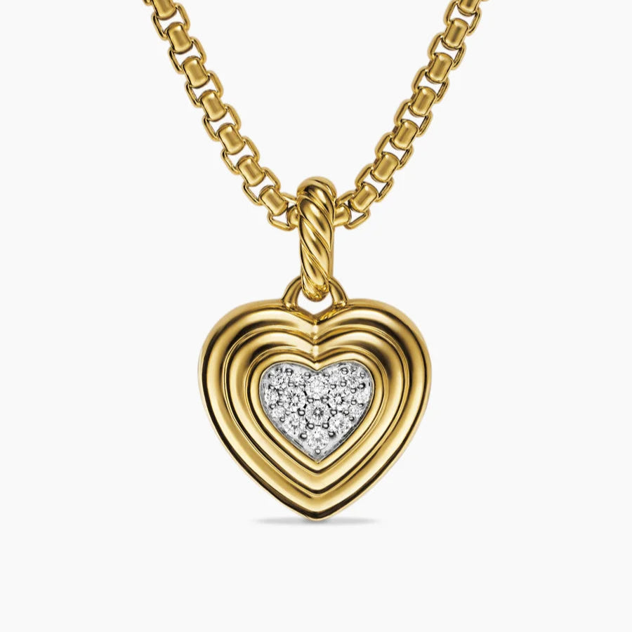David Yurman Puffy Heart Amulet In 18k Yellow Gold With Diamonds, 17mm