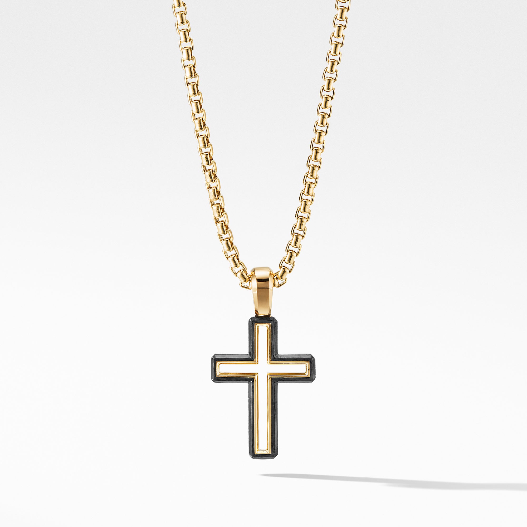 Forged Carbon Cross Pendant In 18k Yellow Gold, 24mm