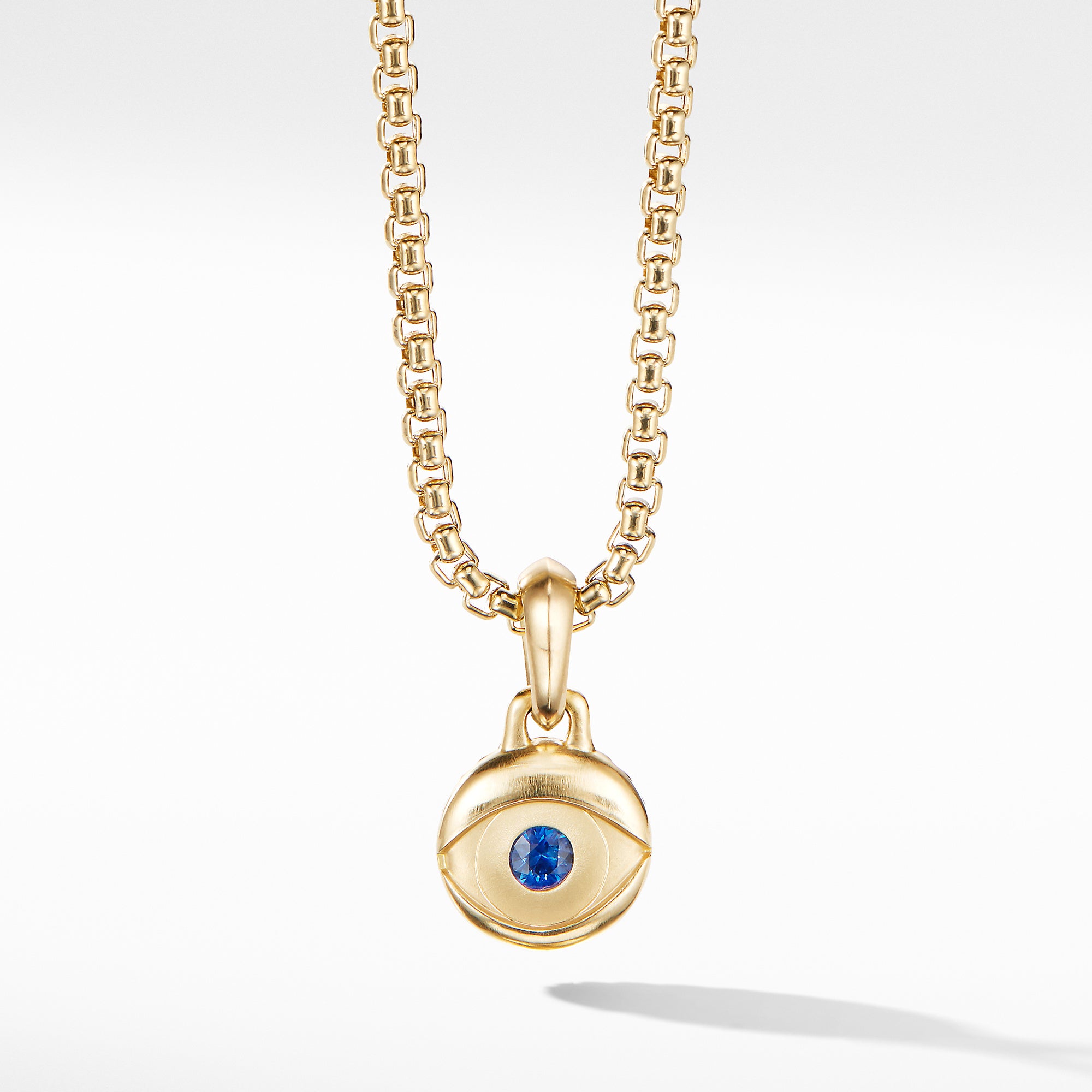 Evil Eye Amulet In 18k Yellow Gold With Blue Sapphire 14.5mm