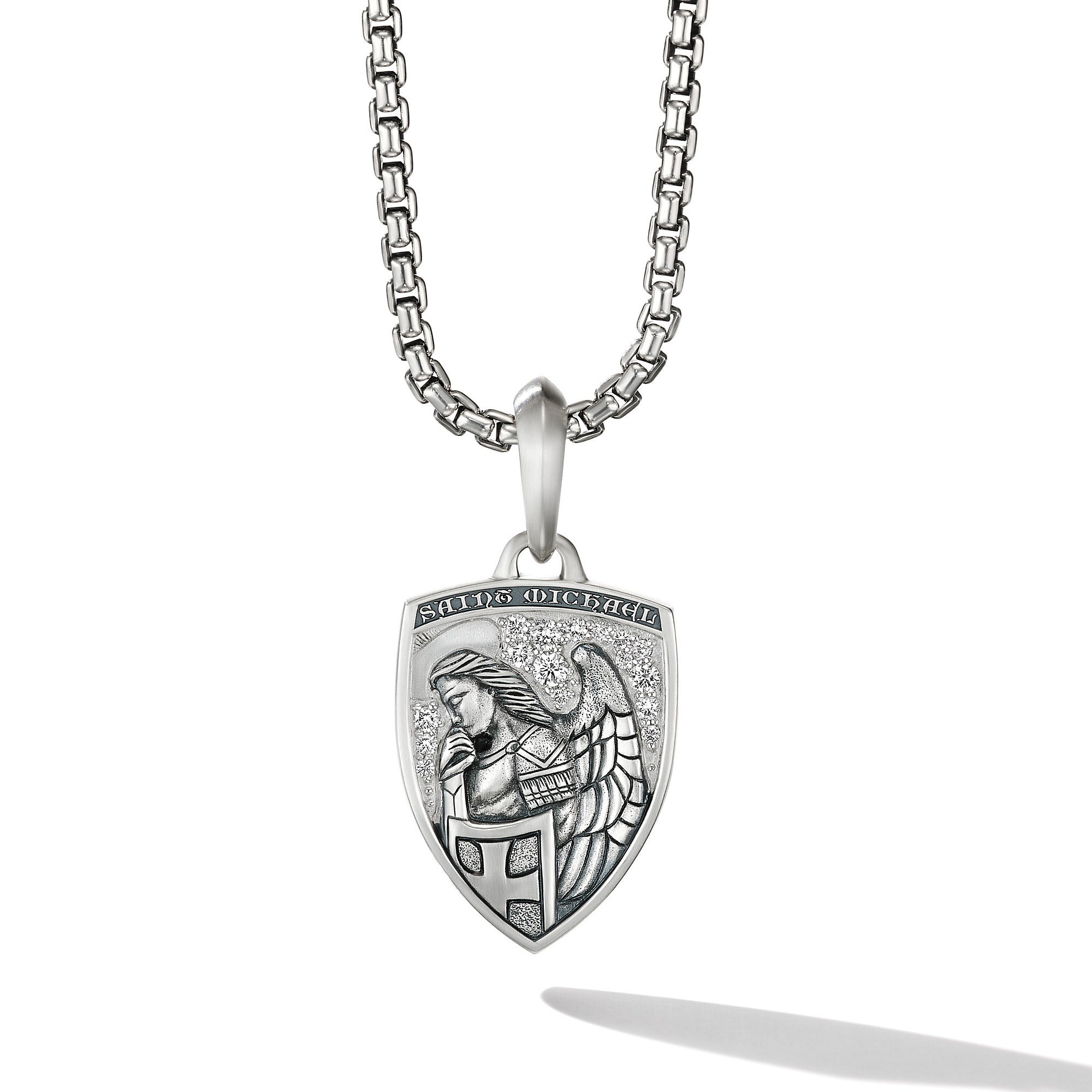 St. Michael Amulet In Sterling Silver With Diamonds, 26mm