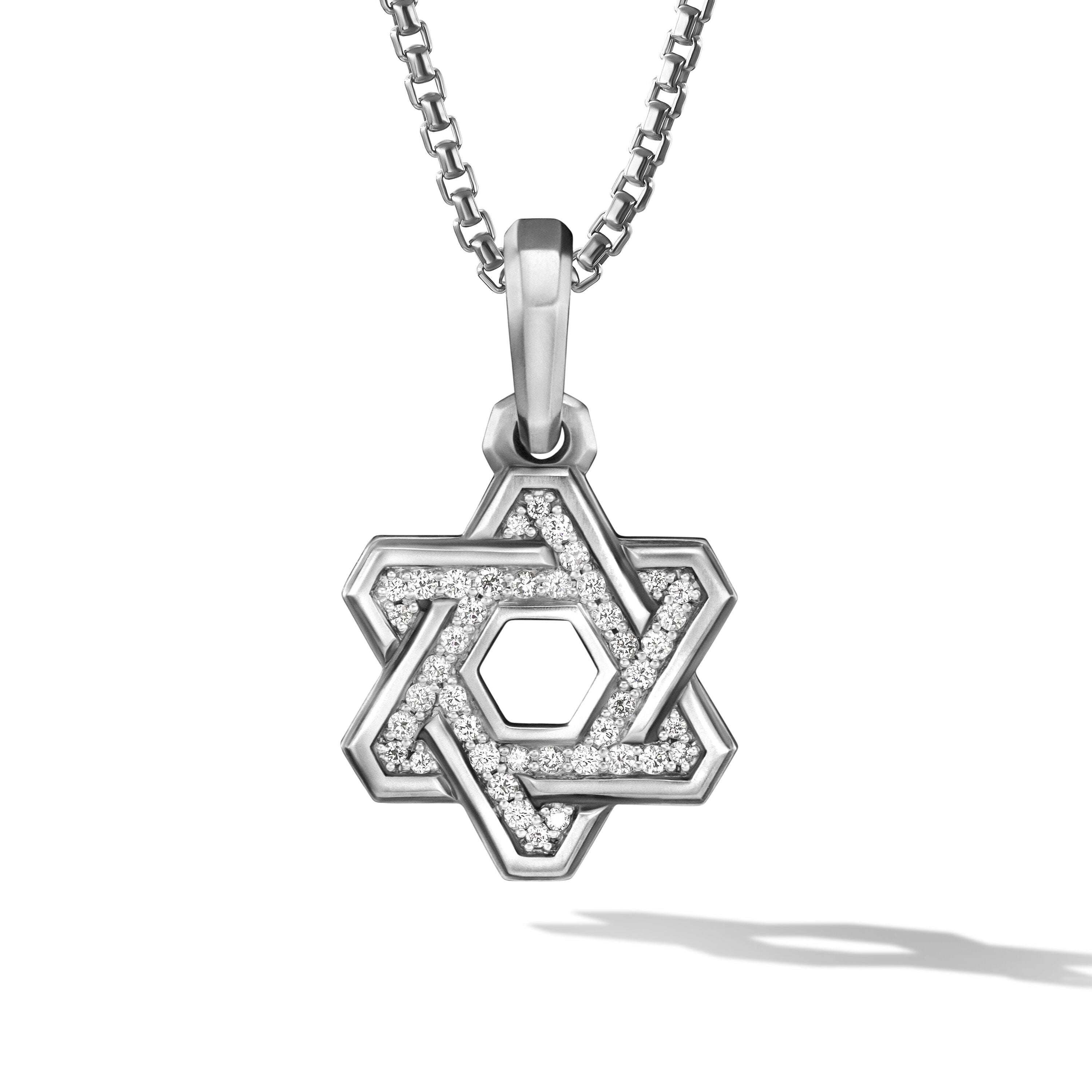 Deco Star Of David Pendant In Sterling Silver With Diamonds, 24mm