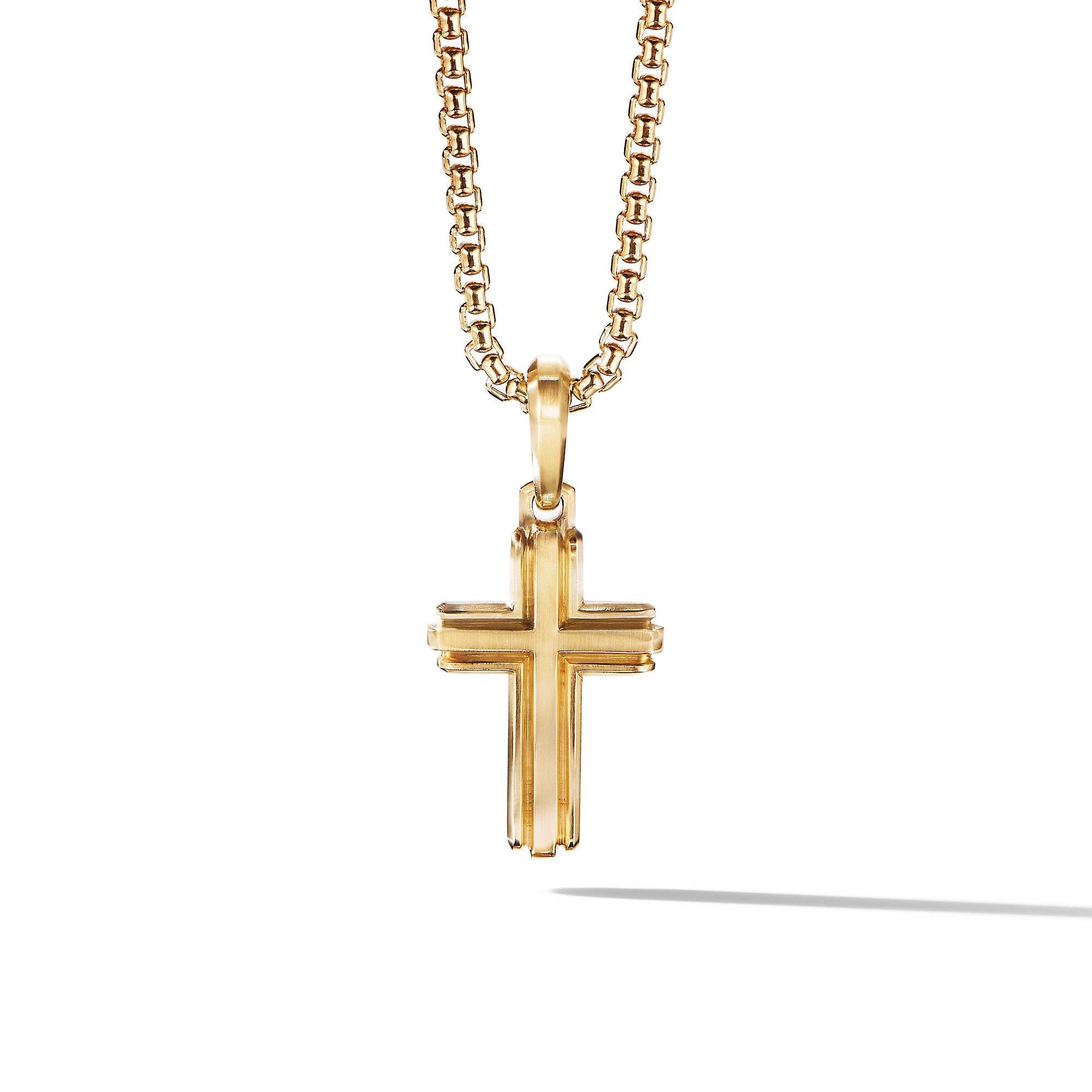 Deco Cross Pendant In 18k Yellow Gold, 27mm