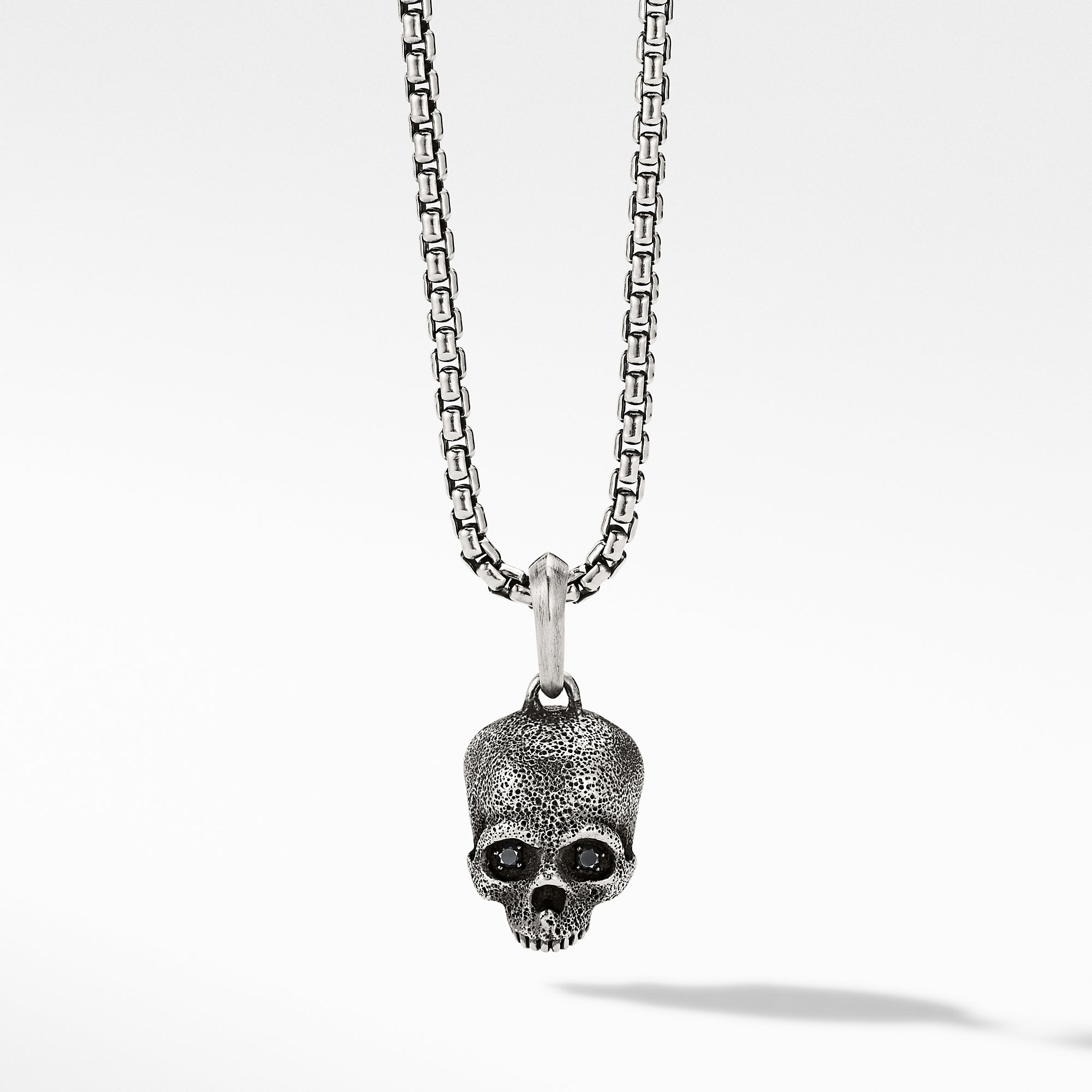 Memento Mori Skull Amulet In Sterling Silver With Pavé Black Diamonds, 18mm