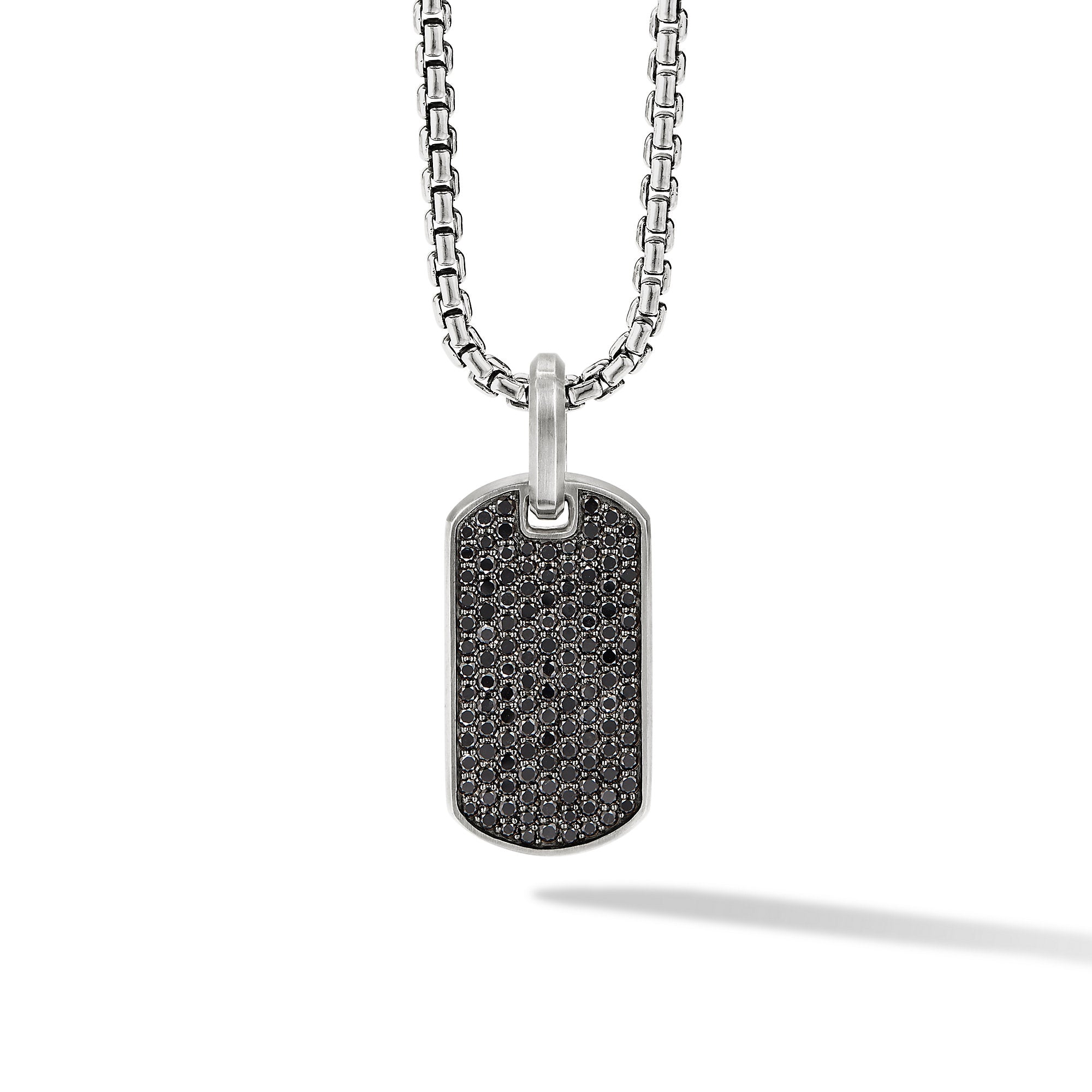 Chevron Tag In Sterling Silver With Black Diamonds, 27mm